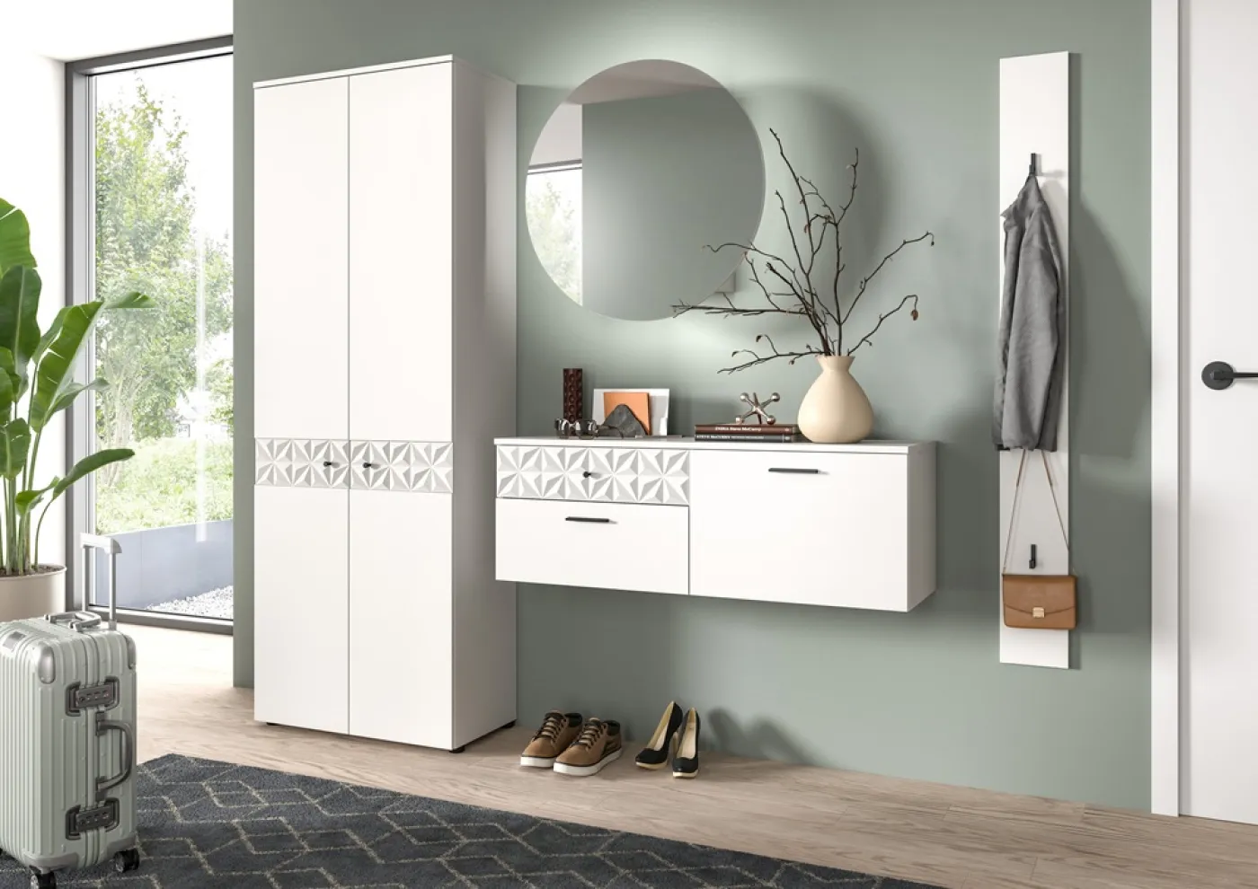 Garderobenschrank Prisma | weiß / weiß Hochglanz