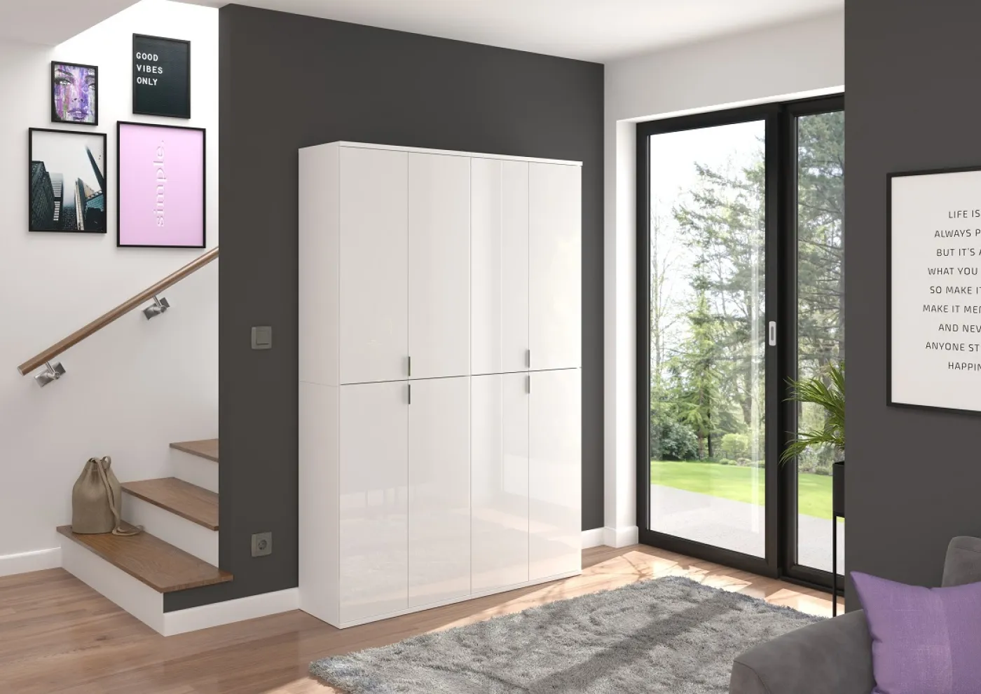 Garderobenschrank Projekt X 1 | Kombination | weiß Hochglanz | 2-teilig