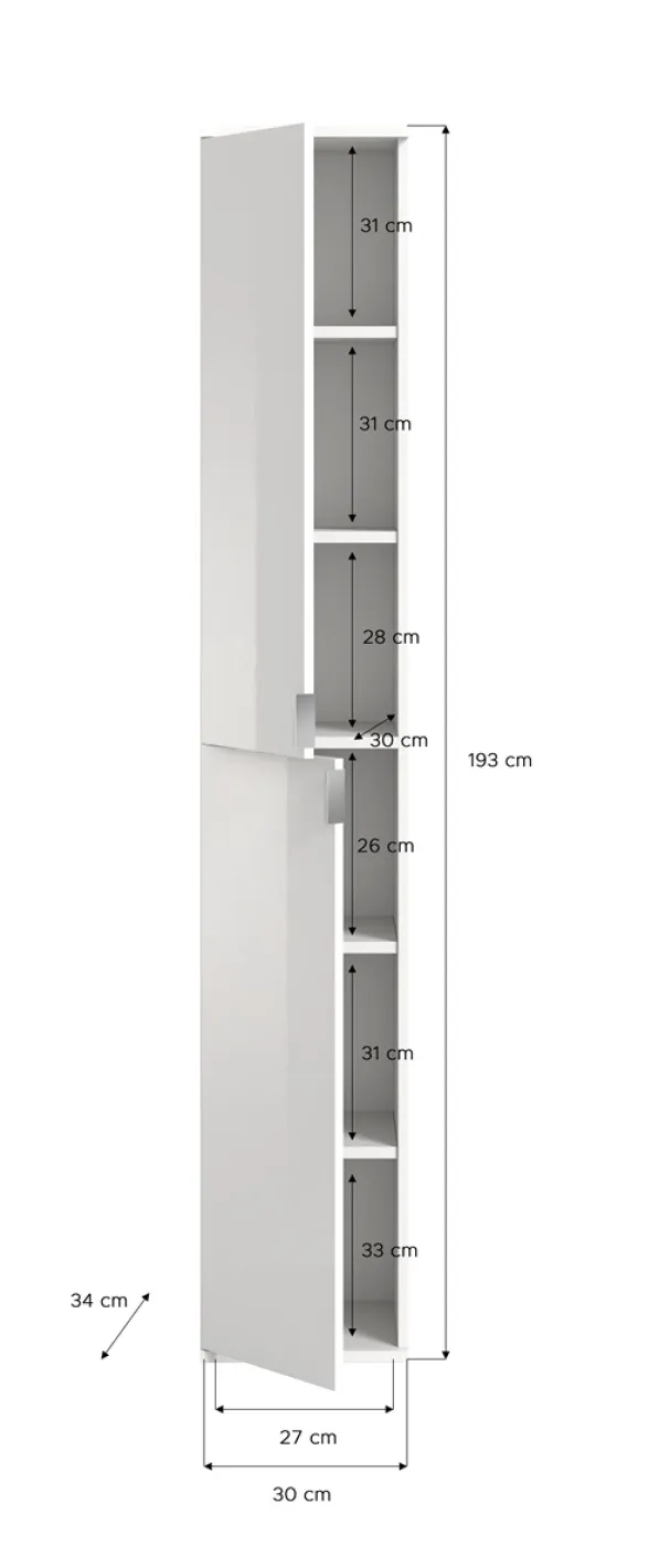 Garderobenschrank Projekt X 1 | Kombination | weiß Hochglanz / Spiegeltüren | 2-teilig
