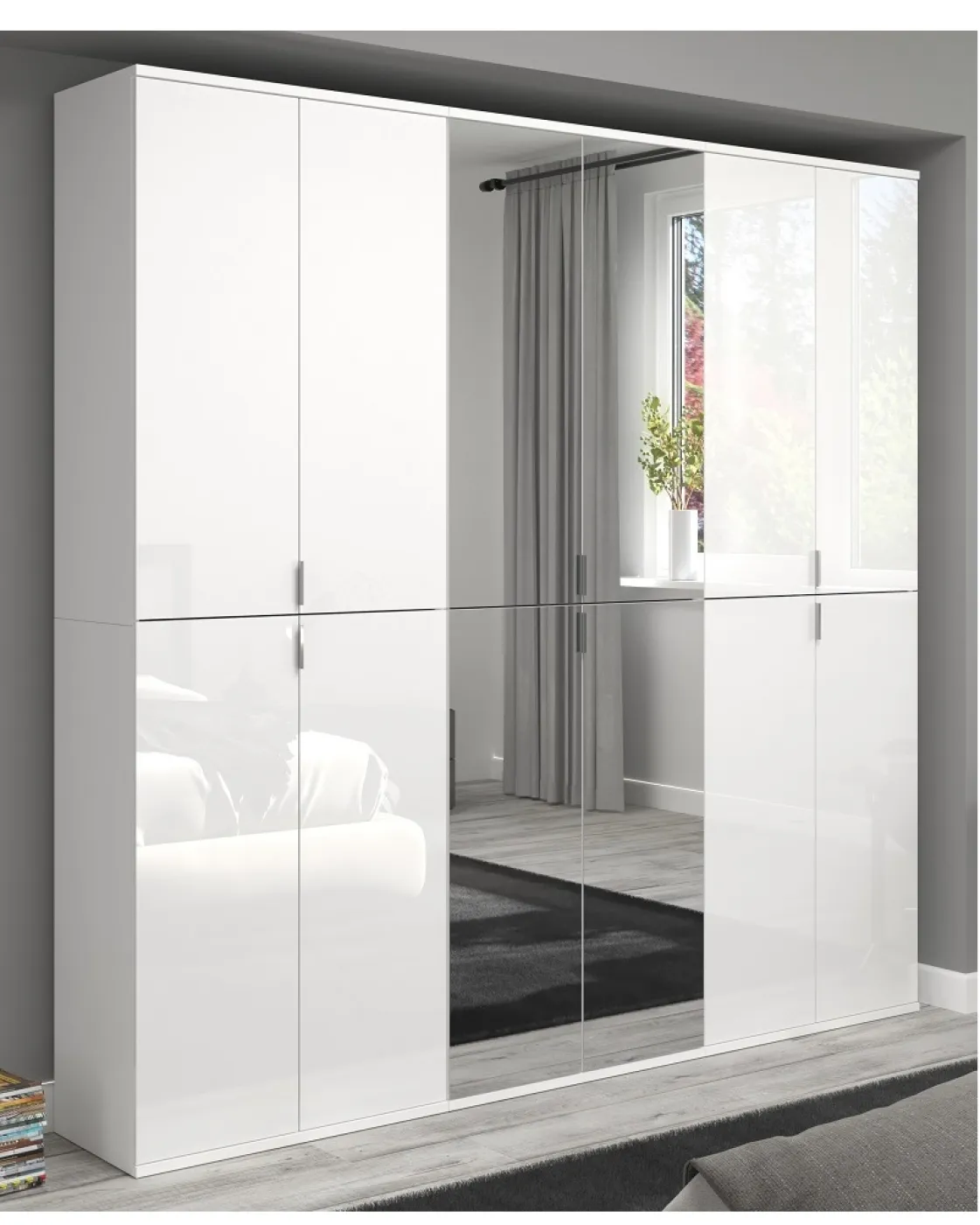 Garderobenschrank Projekt X 1 | Kombination | weiß Hochglanz Spiegeltüren | 3-teilig