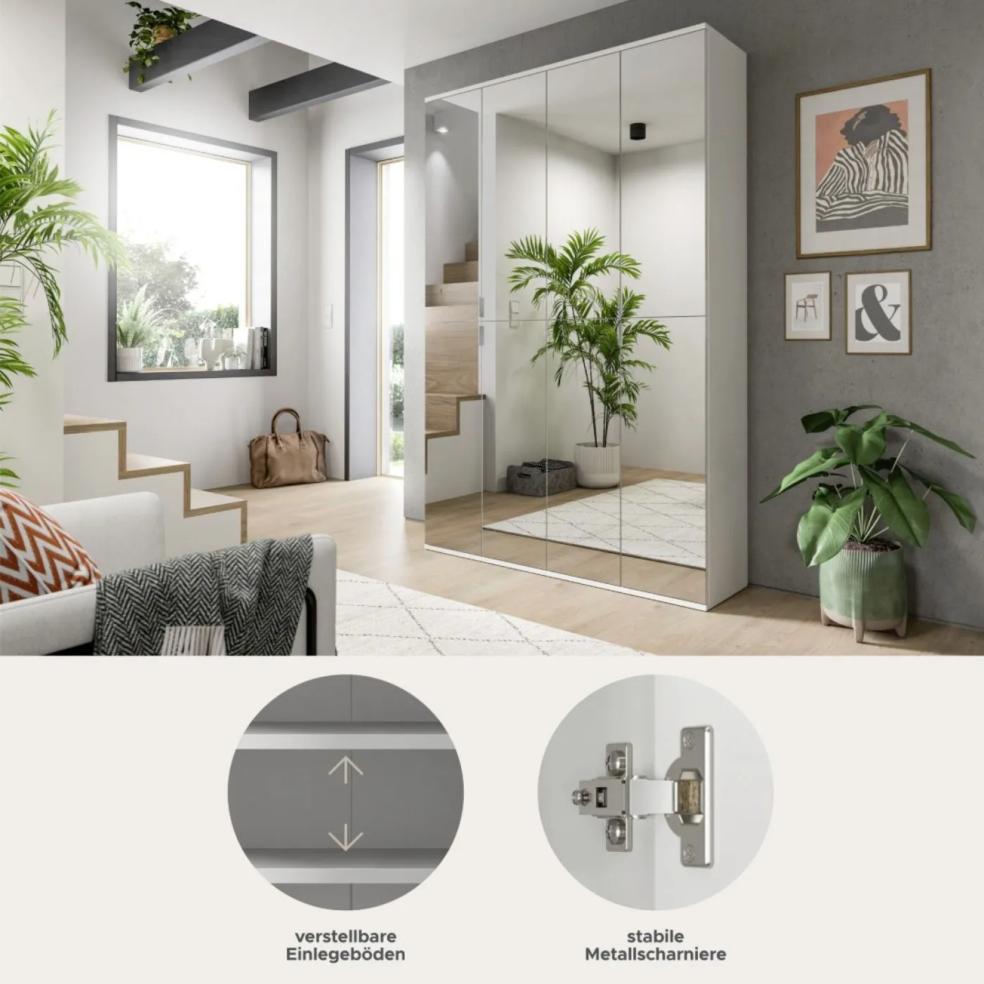 Garderobenschrank Projekt X 1 | Kombination | weiß | Spiegeltüren | 2-teilig