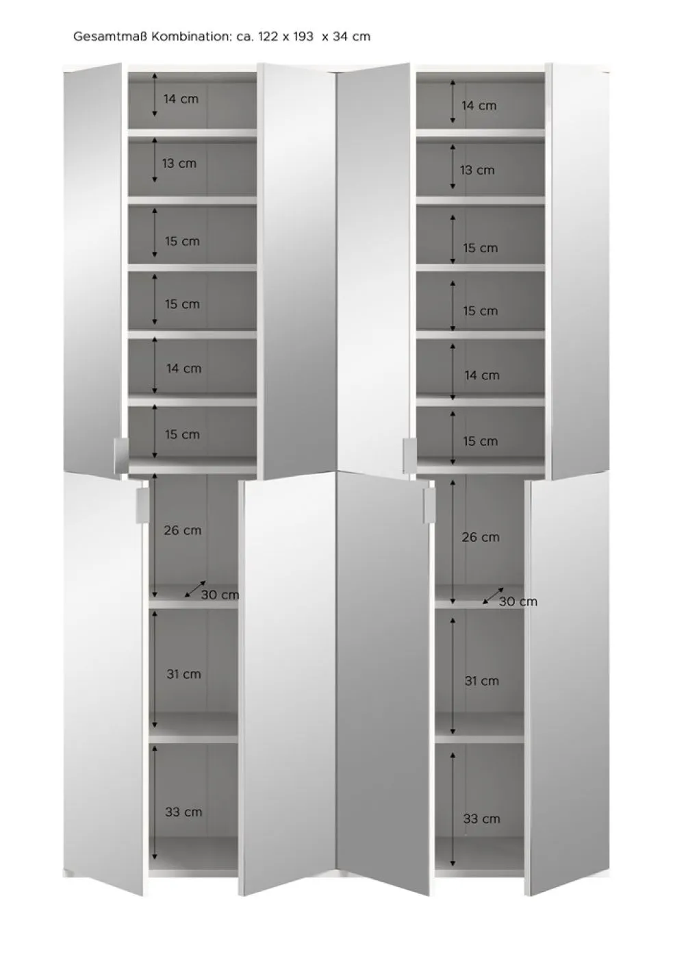 Garderobenschrank Projekt X 1 | Kombination | weiß | Spiegeltüren | 2-teilig