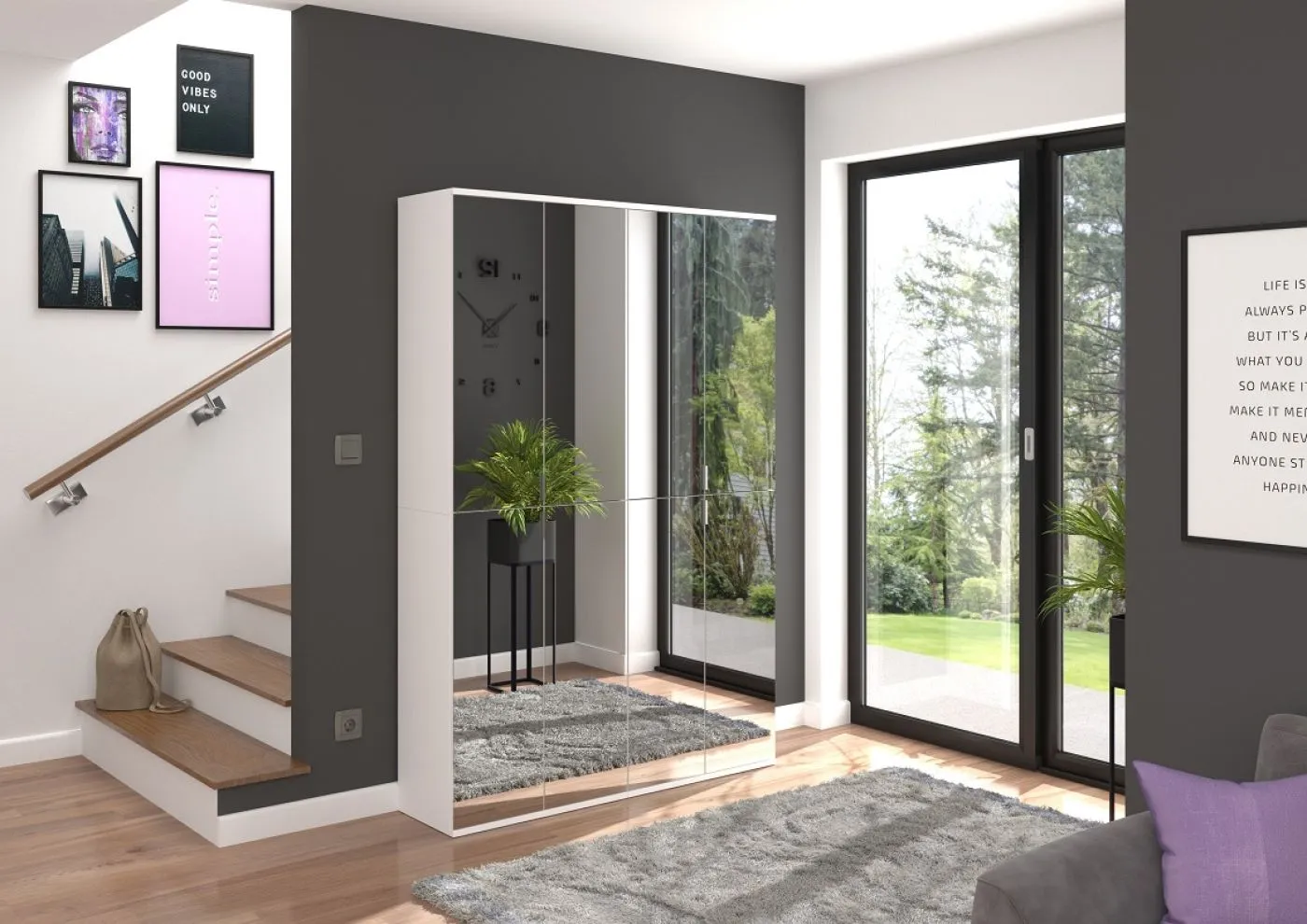 Garderobenschrank Projekt X 1 | Kombination | weiß | Spiegeltüren | 2-teilig