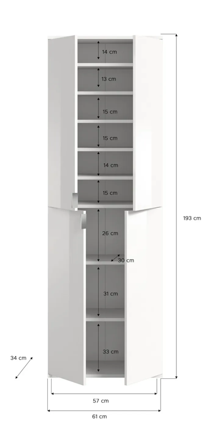 Garderobenschrank Projekt X groß | Kombination | weiß Hochglanz / Spiegeltüren | 4-teilig