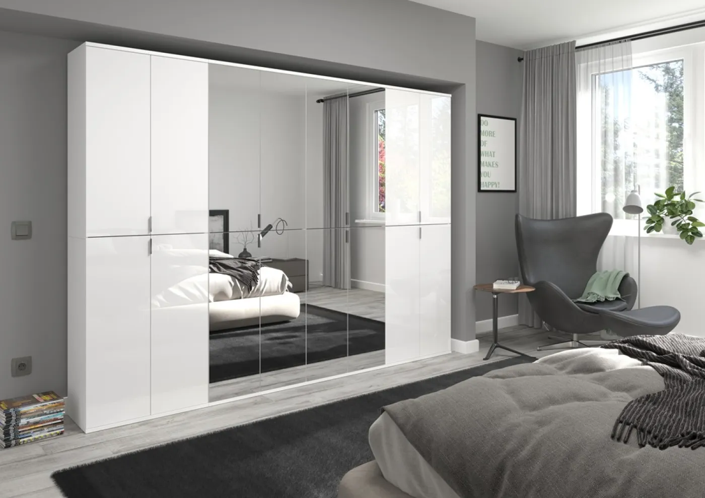 Garderobenschrank Projekt X groß | Kombination | weiß Hochglanz / Spiegeltüren | 4-teilig