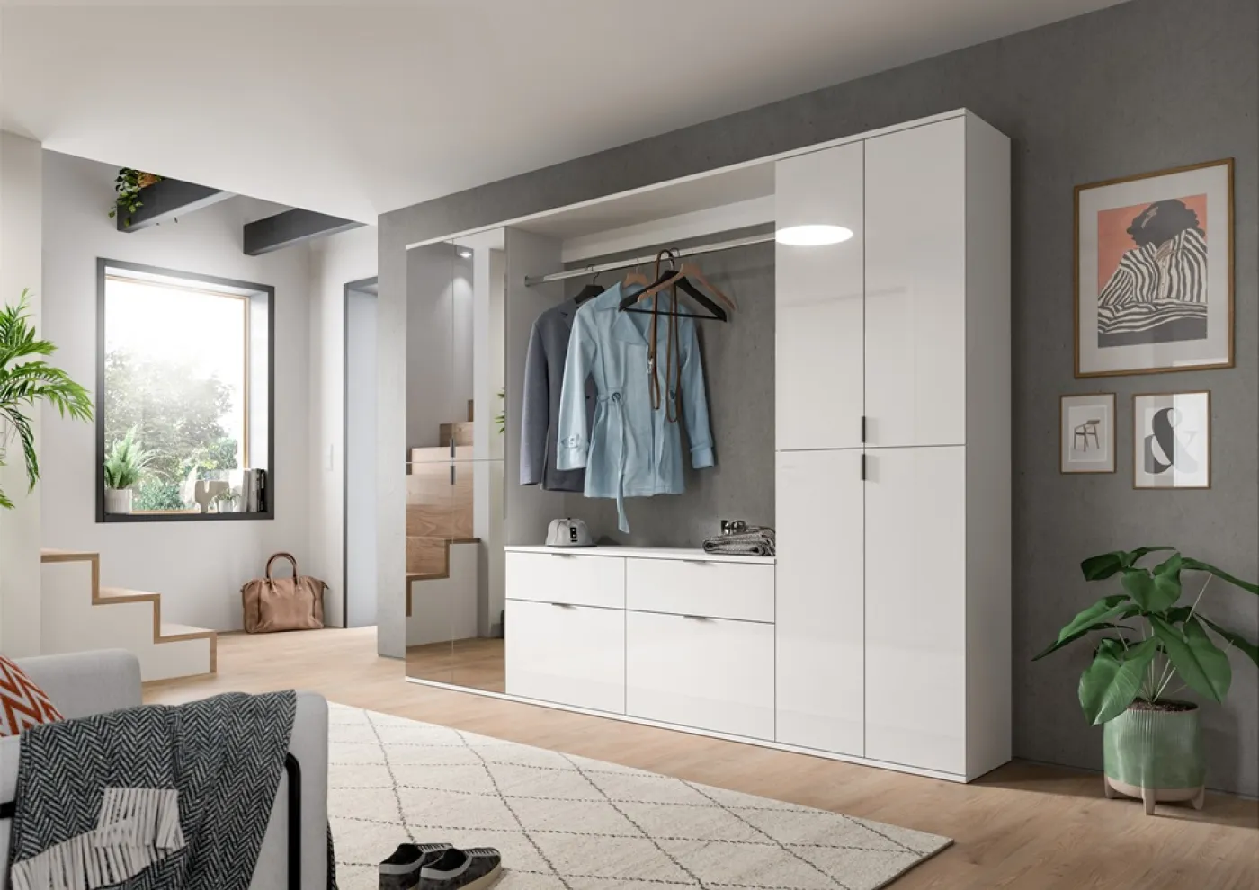 Garderobenschrank Projekt X groß | weiß | Spiegeltüren