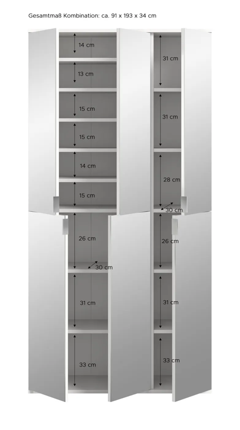 Garderobenschrank Projekt X | Kombination | weiß | Spiegeltüren | 2-teilig
