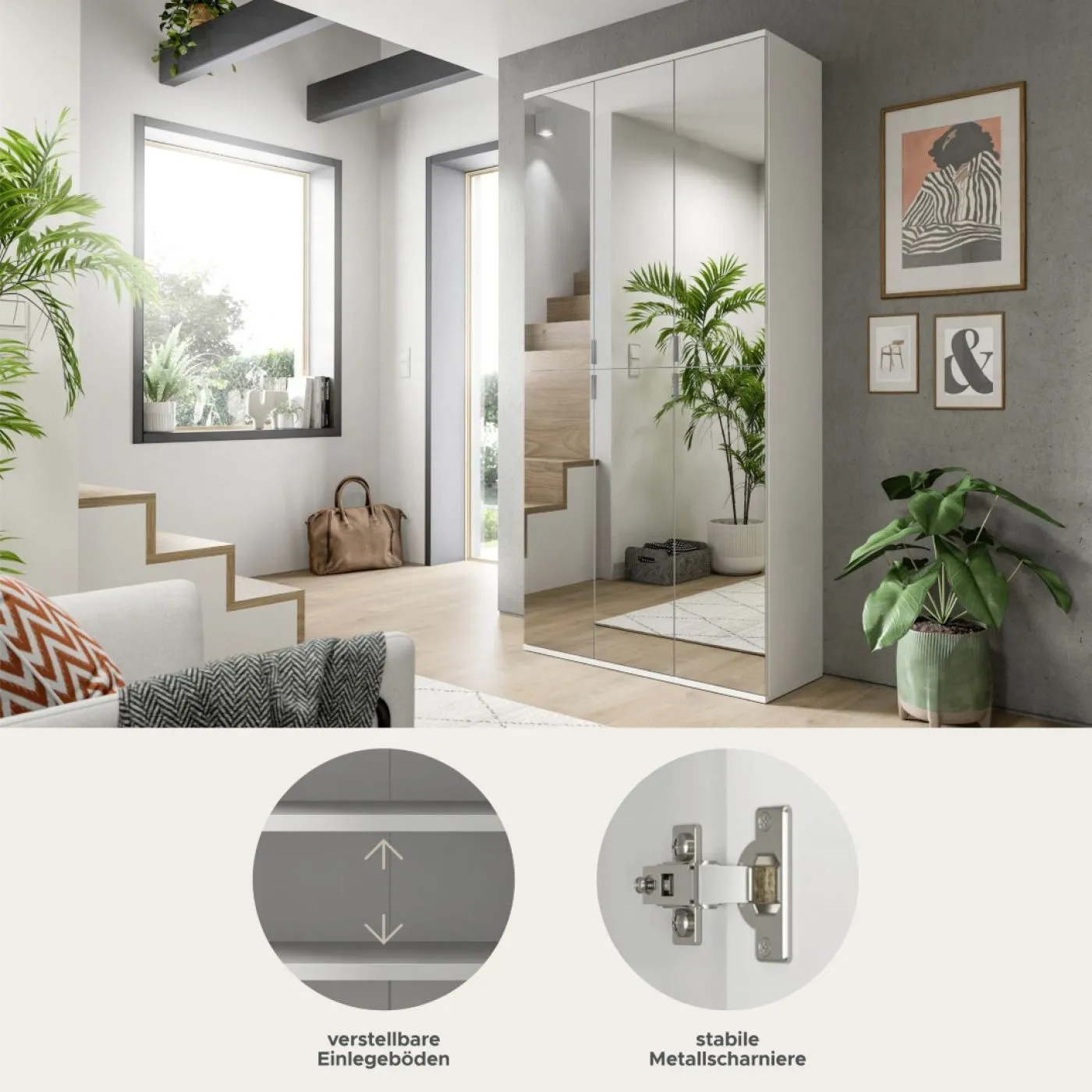 Garderobenschrank Projekt X | Kombination | weiß | Spiegeltüren | 2-teilig