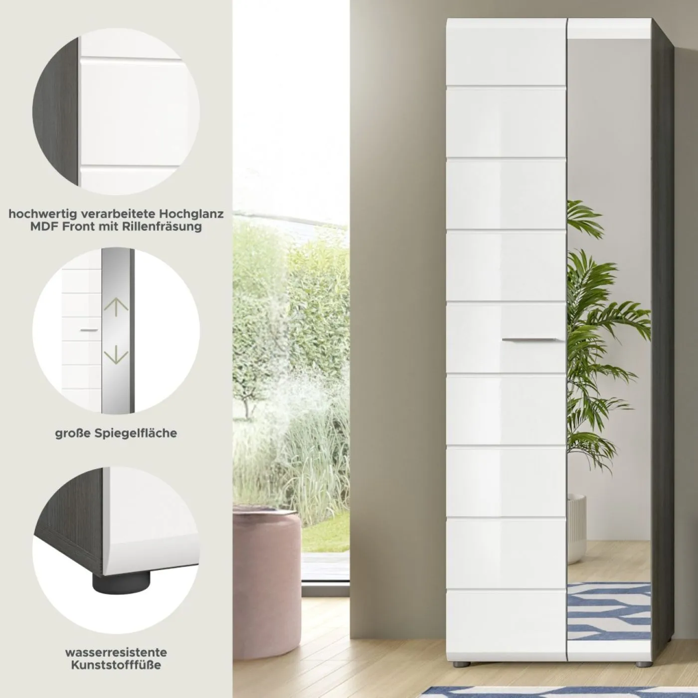 Garderobenschrank Salsa | weiß Hochglanz / rauchsilber