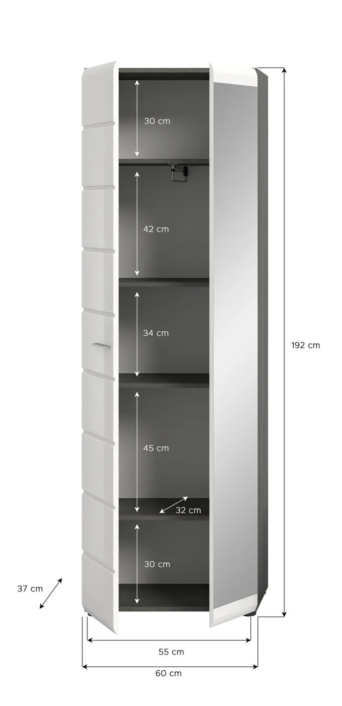 Garderobenschrank Salsa | weiß Hochglanz / rauchsilber