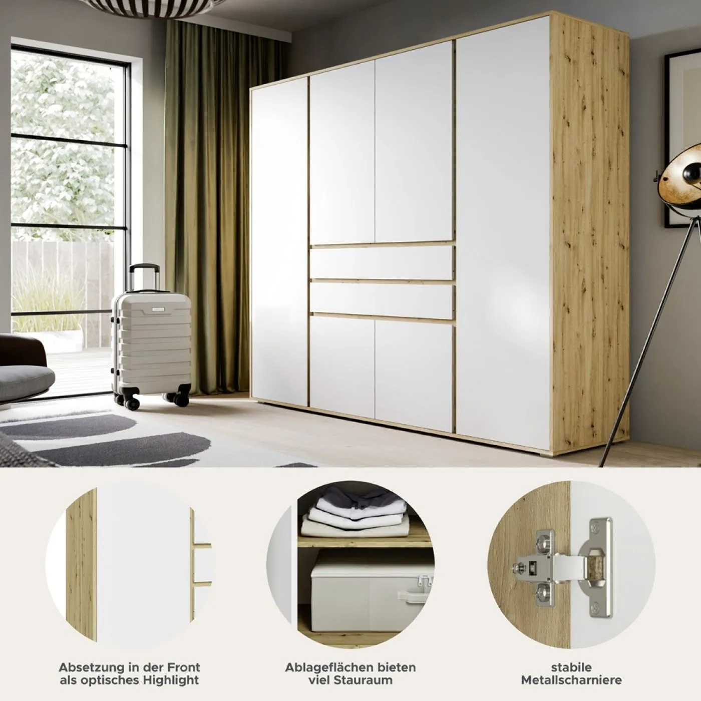 Garderobenschrank Schrank Falun | 6-türig | weiß / Artisan Eiche