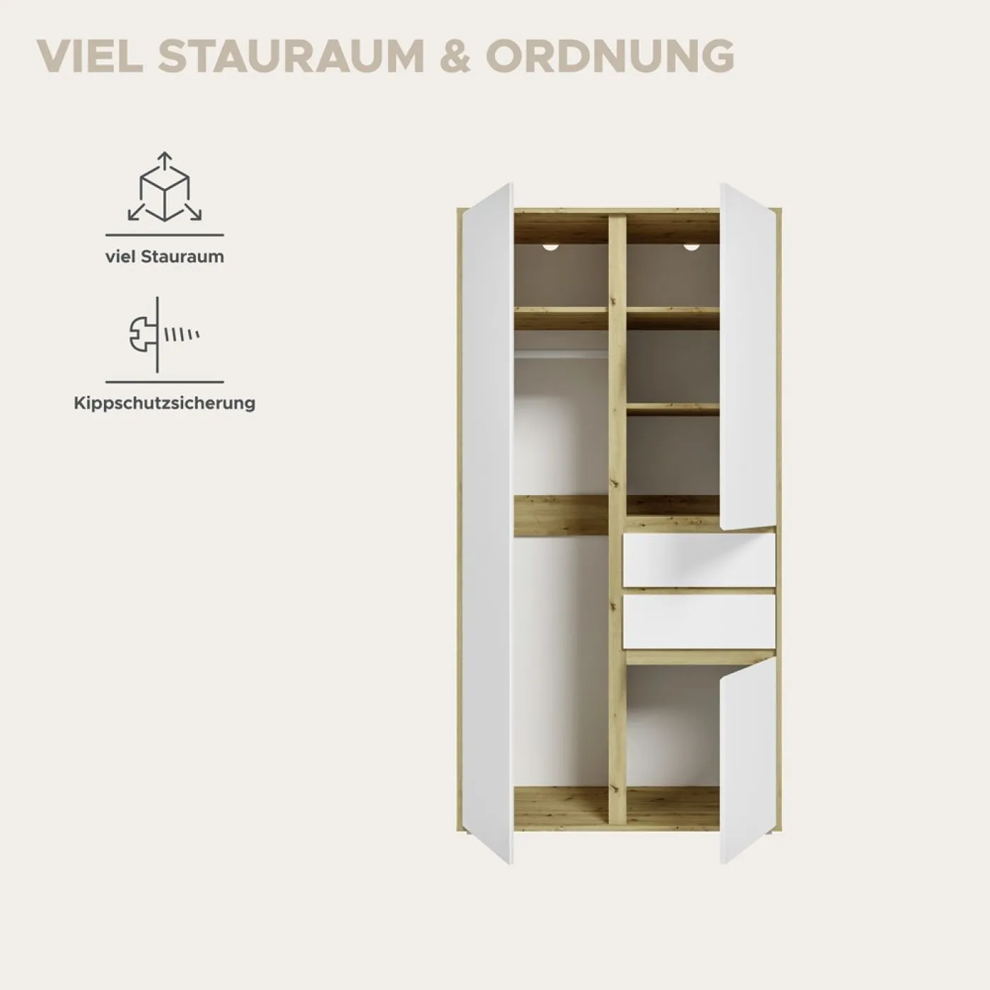 Garderobenschrank Schrank Falun | weiß / Artisan Eiche