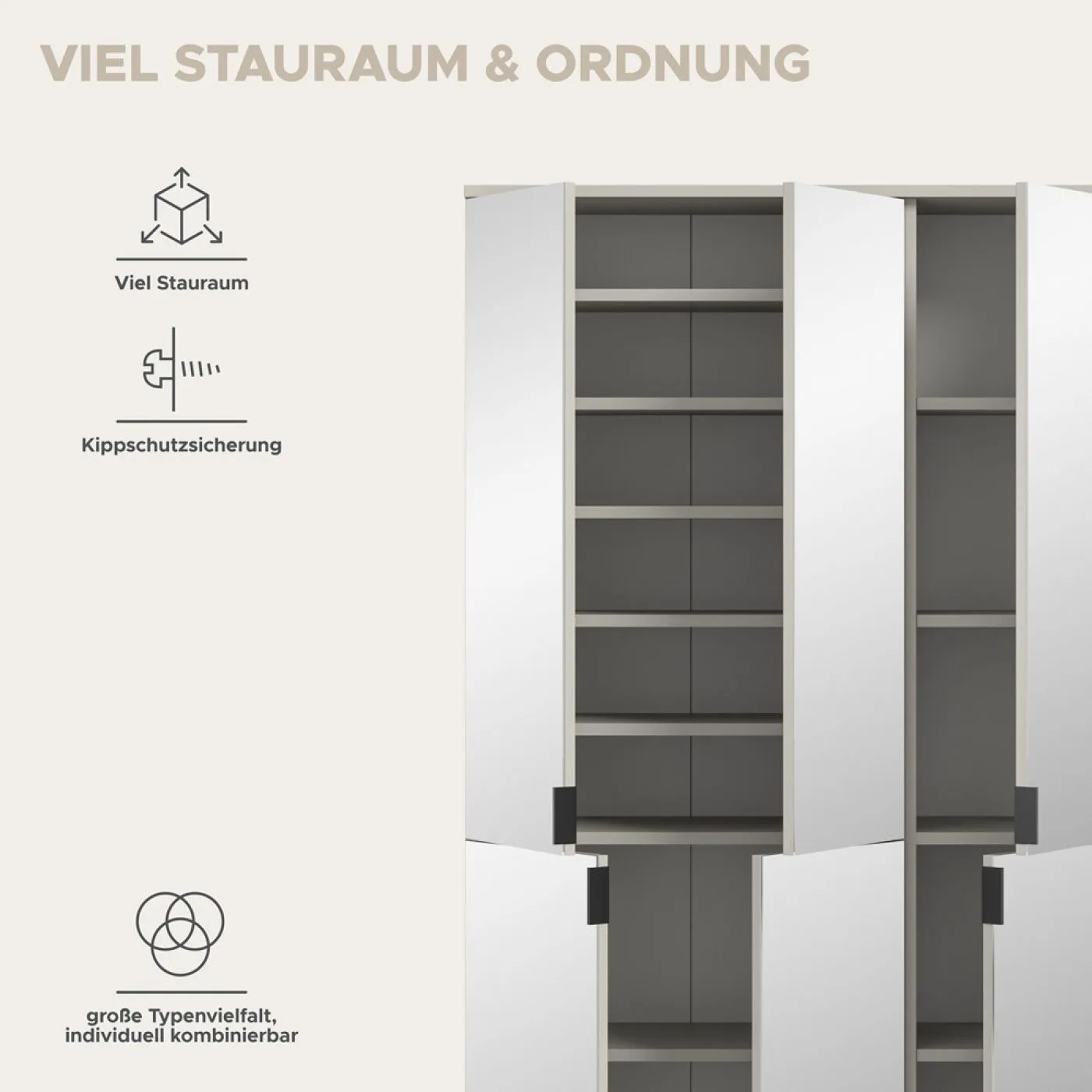 Garderobenschrank Set Projekt X | Kaschmir | Spiegeltüren | 2-teilig