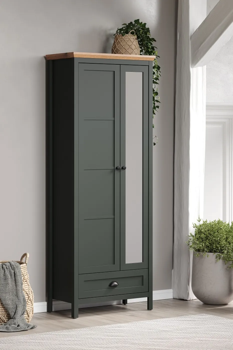 Garderobenschrank Stanton | Tannengrün / Eiche