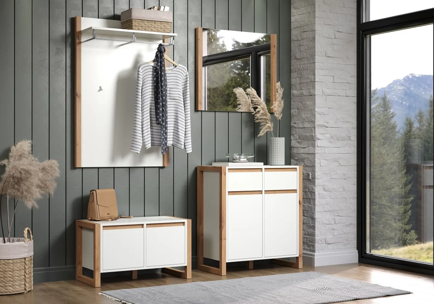 Garderobenspiegel Dakota | Weiß / Artisan Eiche