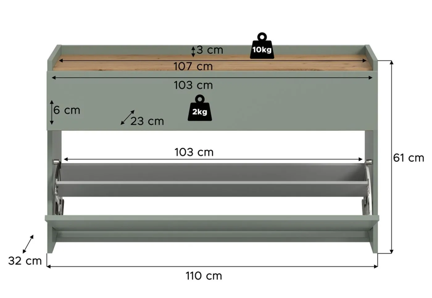 Hänge-Schuhschrank Drive | Salbei / Artisan Oak
