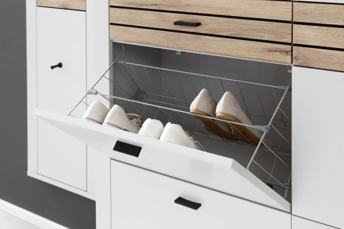 Hänge-Schuhschrank Mantena 1 | Modern White / Viking Oak