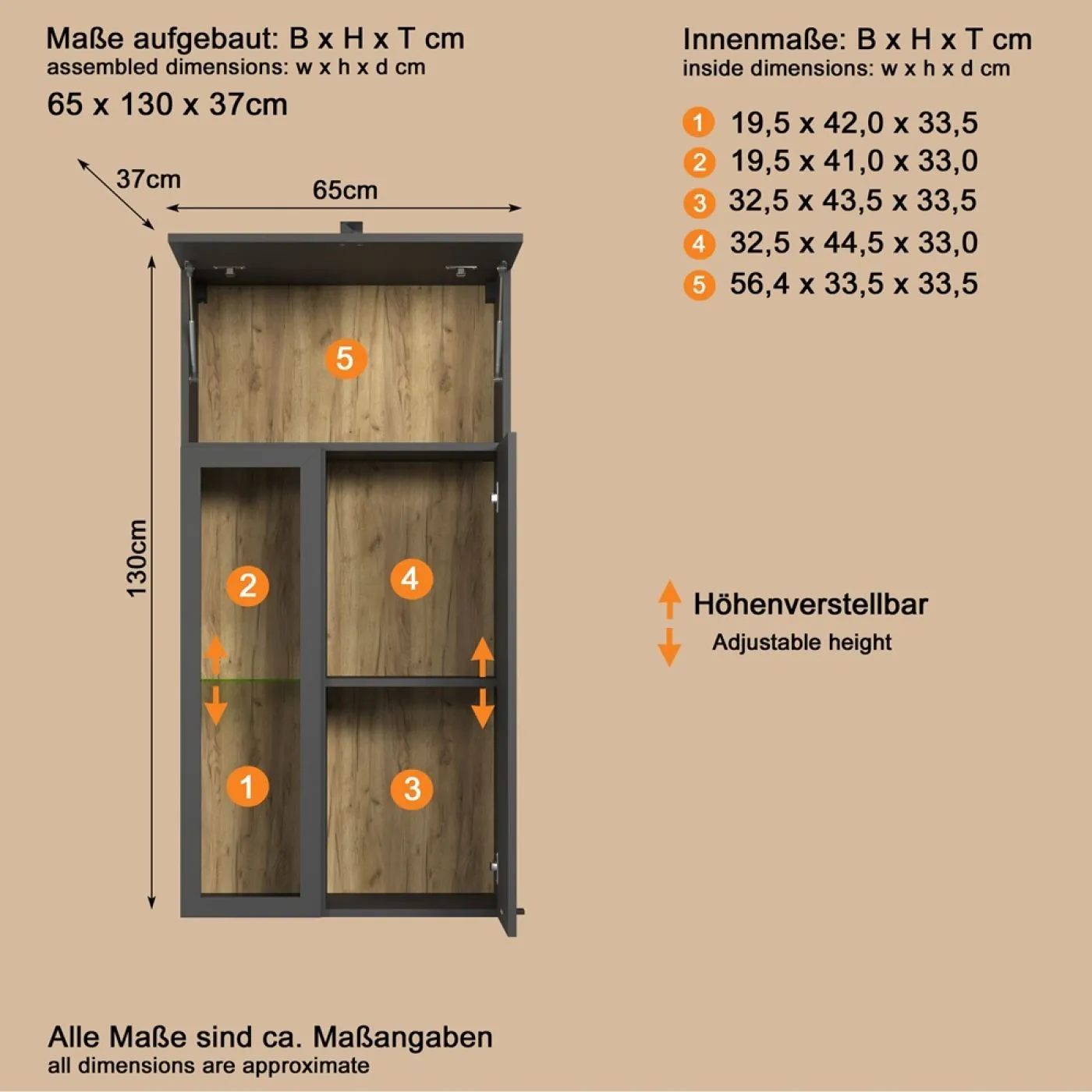 Hänge-Vitrine Vitrinenschrank Bellugi, Anthrazit Dekor – Ansicht 4