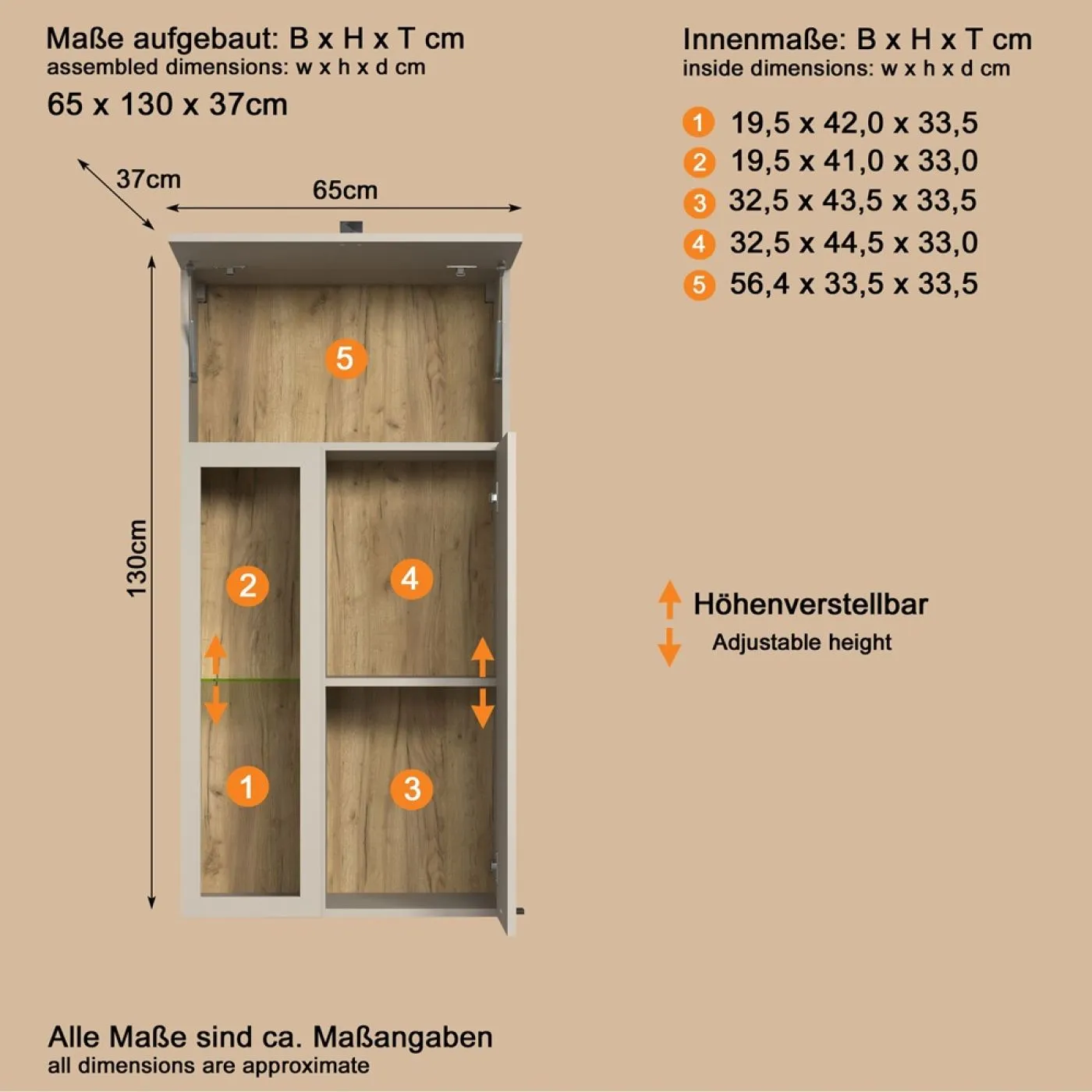 Hänge-Vitrine Vitrinenschrank Bellugi, Cashmere Dekor – Ansicht 5