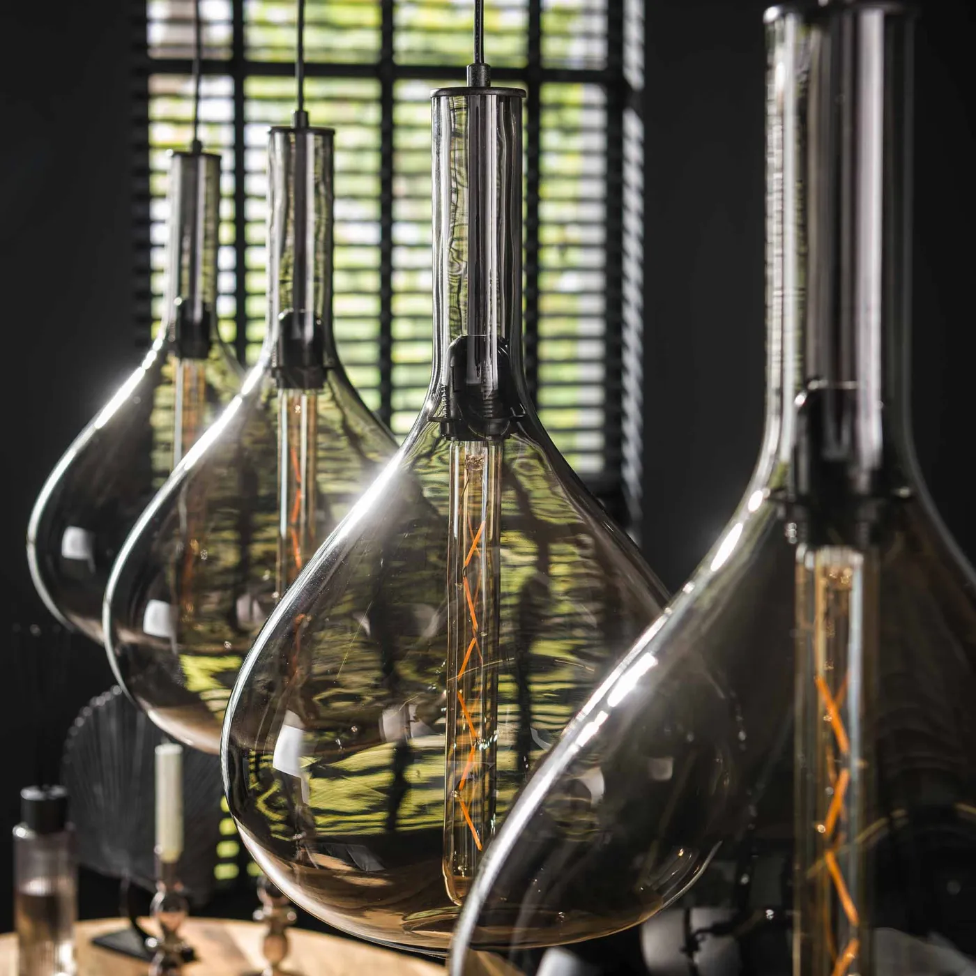 Hängelampe Amatsu | 4 Leuchten | Glass / Metall | schwarz