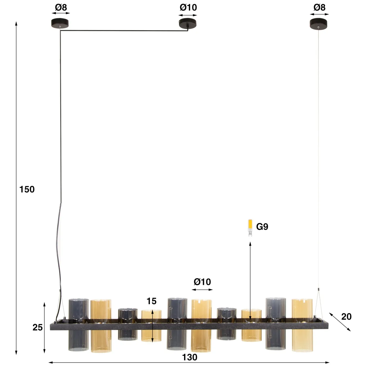 Hängelampe Badi | 10 Leuchten | Glasschirme | Artic schwarz