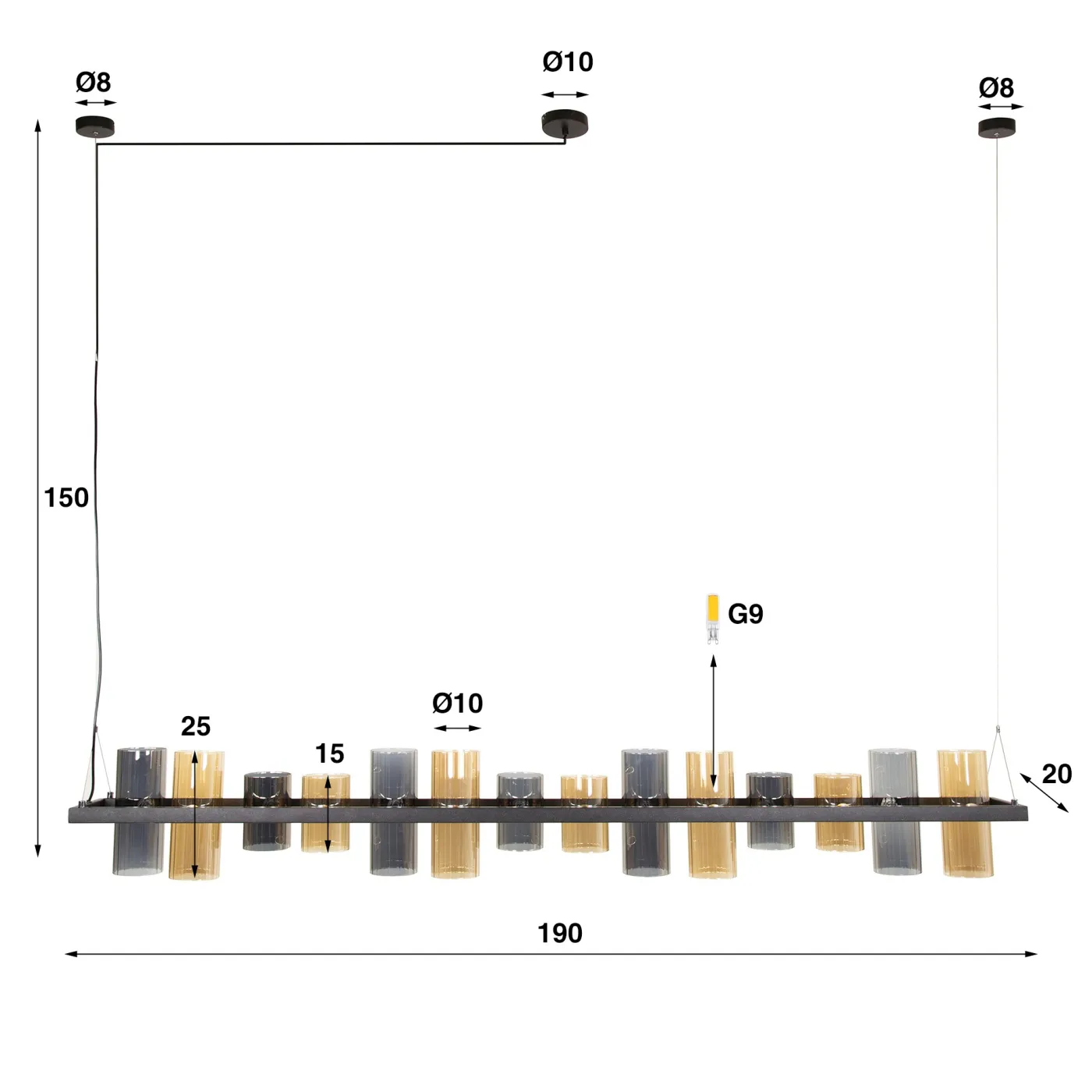 Hängelampe Badi | 14 Leuchten | Glasschirme | Artic schwarz