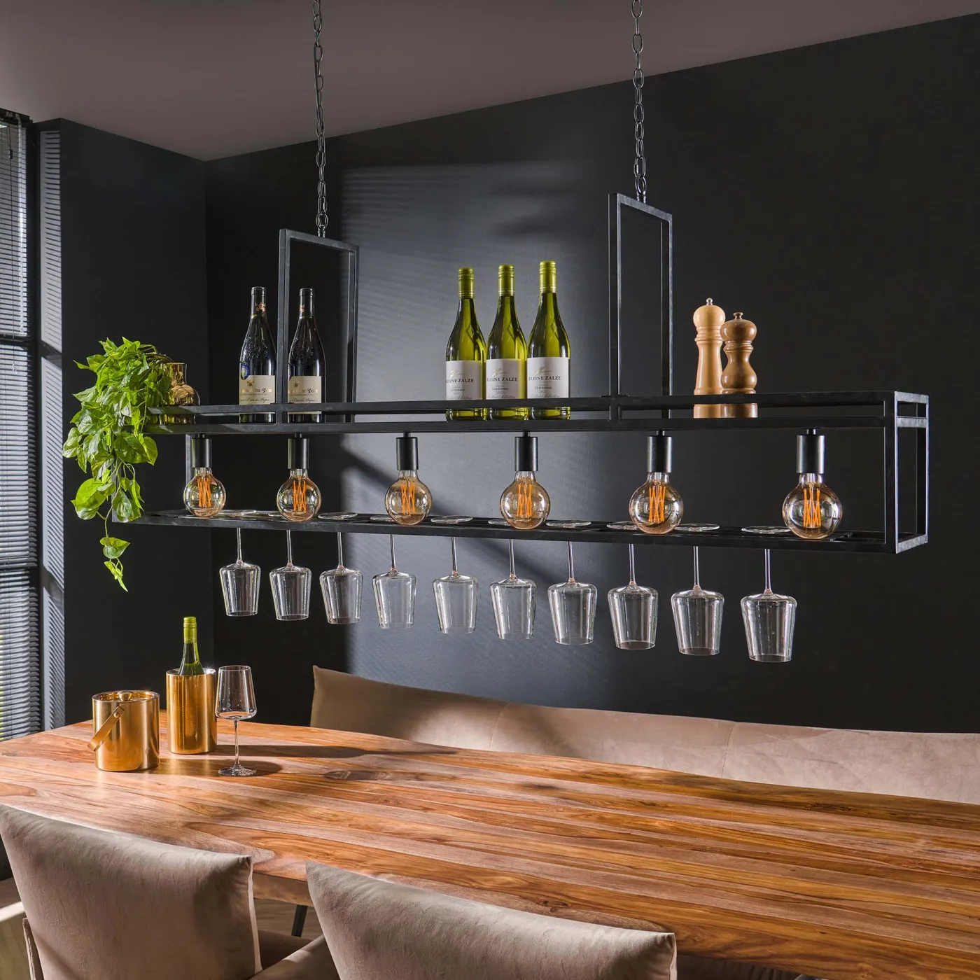 Hängelampe Damma | 6 Leuchten | Rechteck | mit Ablage | anthrazit