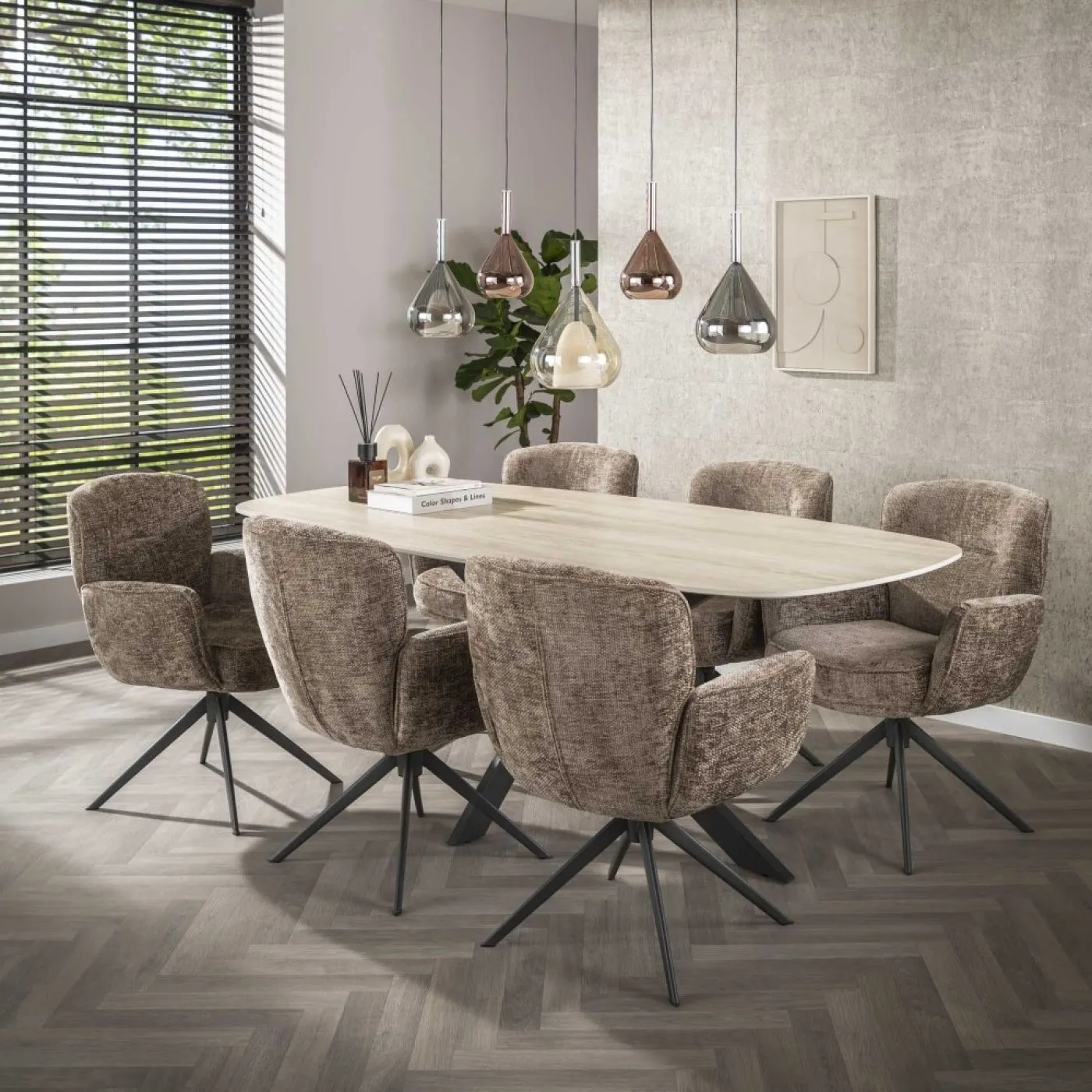 Hängelampe Hani | 5 Leuchten | Glas | Bernstein / Chrom / Kupfer