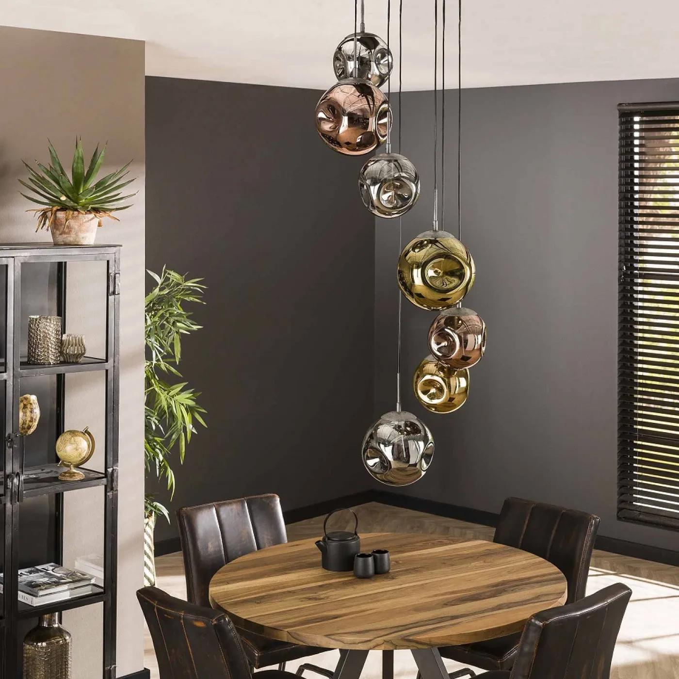 Hängelampe Jinjin | 7-flammig | gestuft | Gold, Chrom, Kupfer