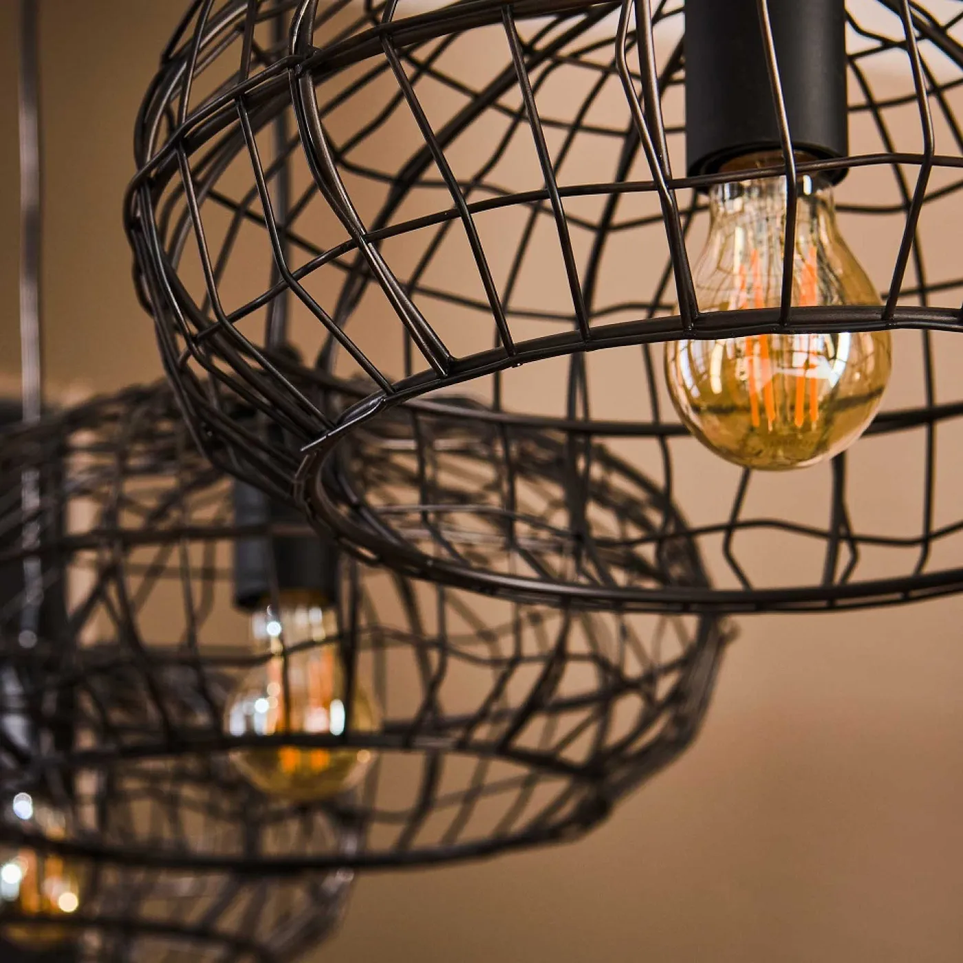 Hängelampe Kankei | Drahtschirm Ø34 cm | Metall | schwarz-braun