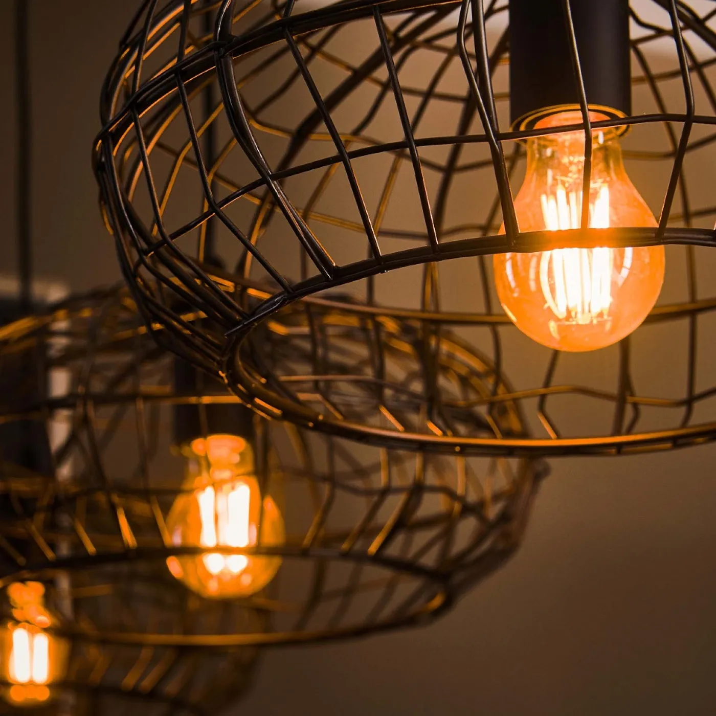 Hängelampe Kankei | Drahtschirm Ø34 cm | Metall | schwarz-braun