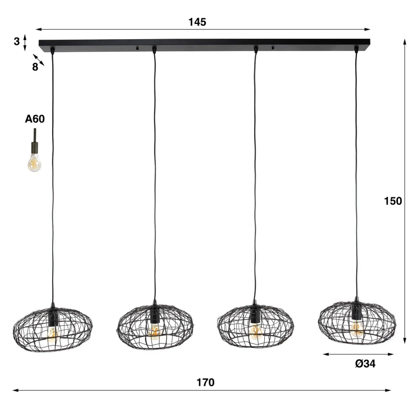 Hängelampe Kankei | Drahtschirm Ø34 cm | Metall | schwarz-braun