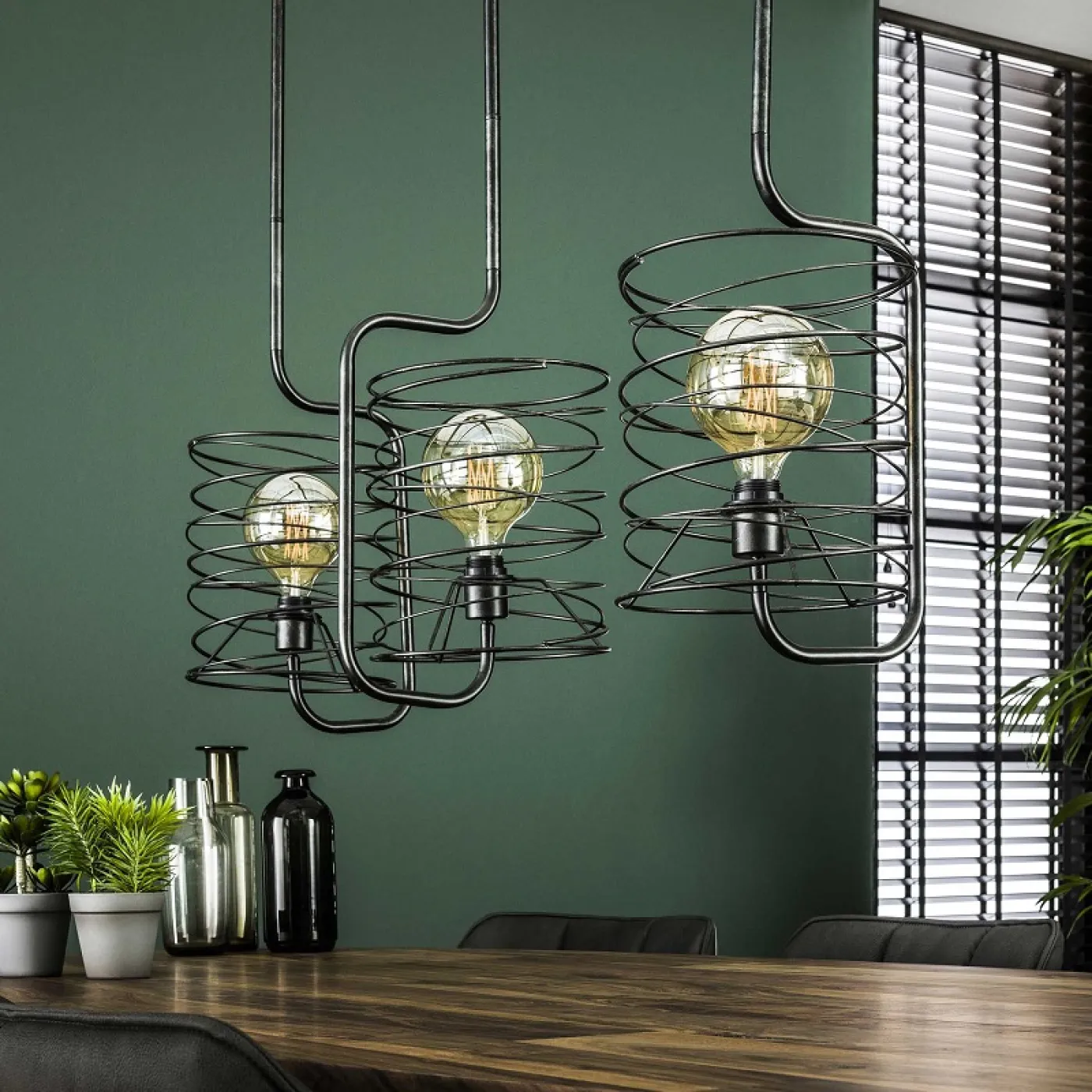 Hängelampe Kodal 3 Leuchten | Spiralzylinder | Charcoal grau