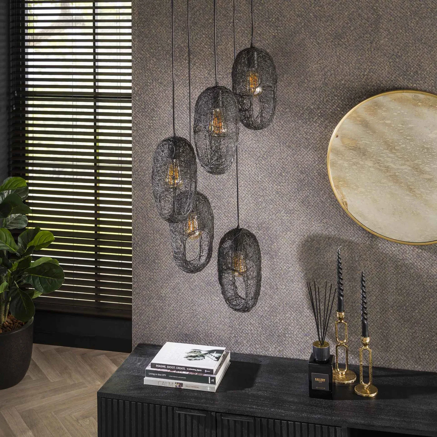 Hängelampe Kongo 5 Leuchten | gestuft | Metall | Artic schwarz