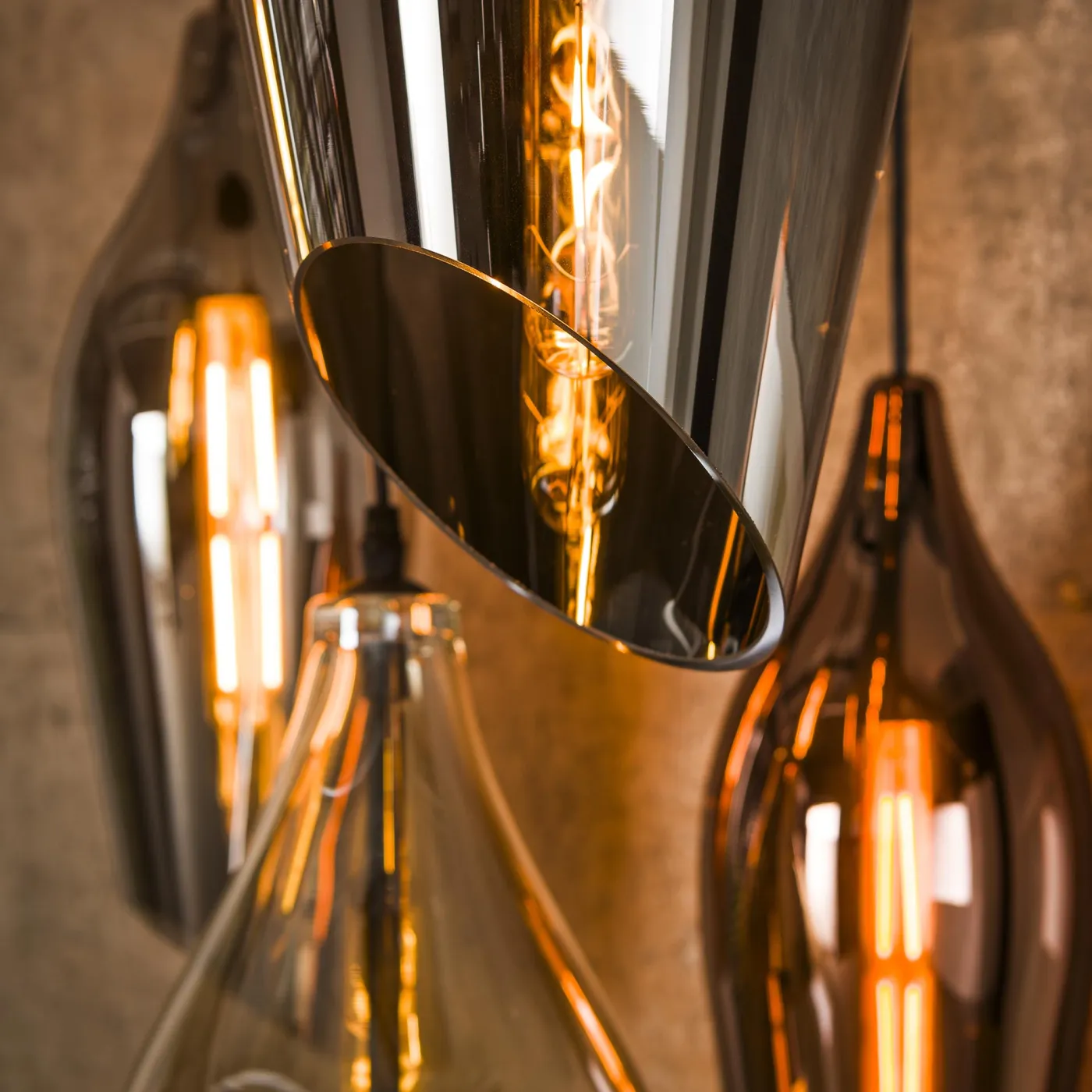 Hängelampe Mayu | 5 Leuchten | Glas | Bernstein / Chrom / Kupfer