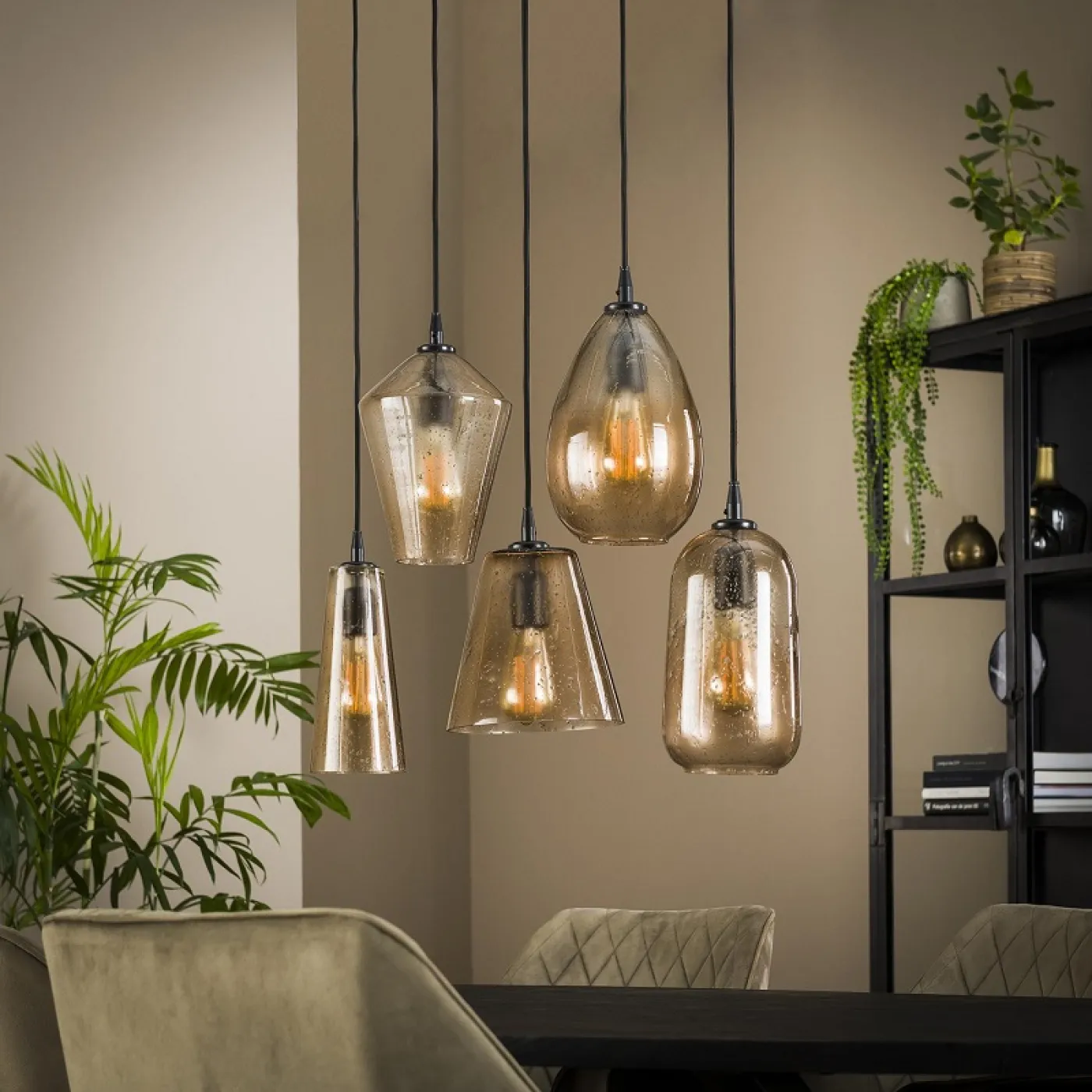 Hängelampe Nata | 5 Leuchten | Braunglas