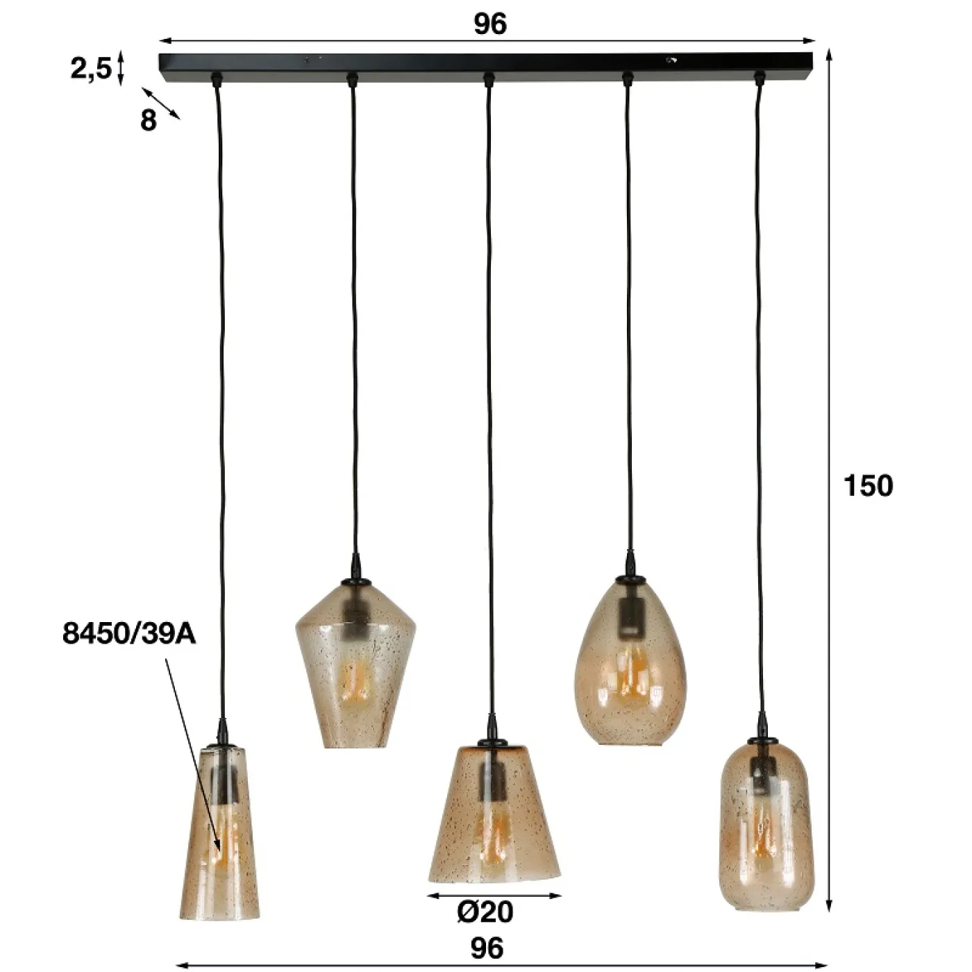 Hängelampe Nata | 5 Leuchten | Braunglas