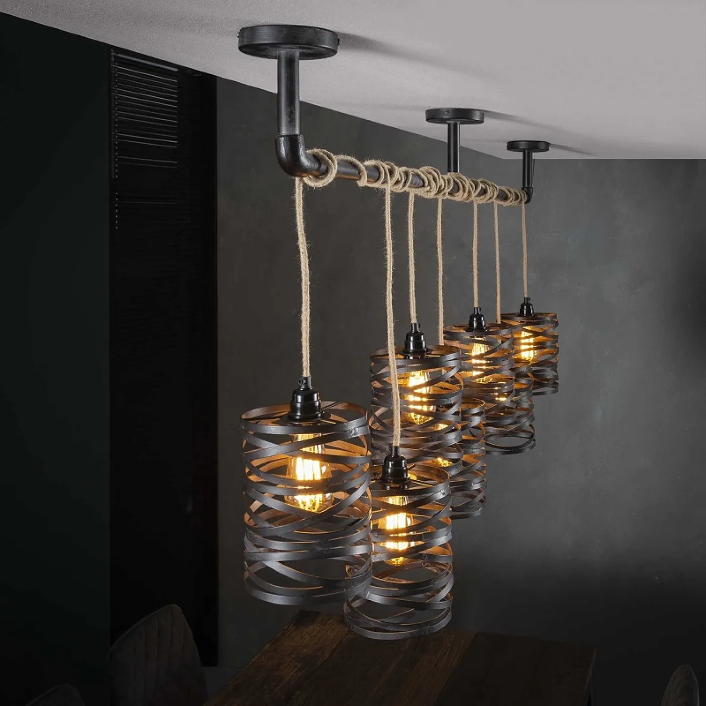 Hängelampe Nikora 7 Leuchten | Spiralschirm | schiefergrau