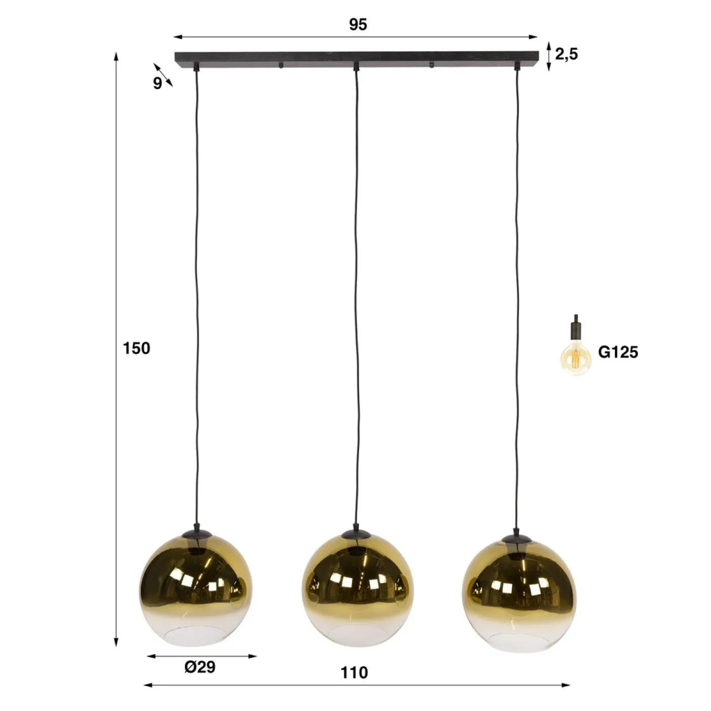 Hängelampe Nugela | 3 Leuchten | Glas | Gold
