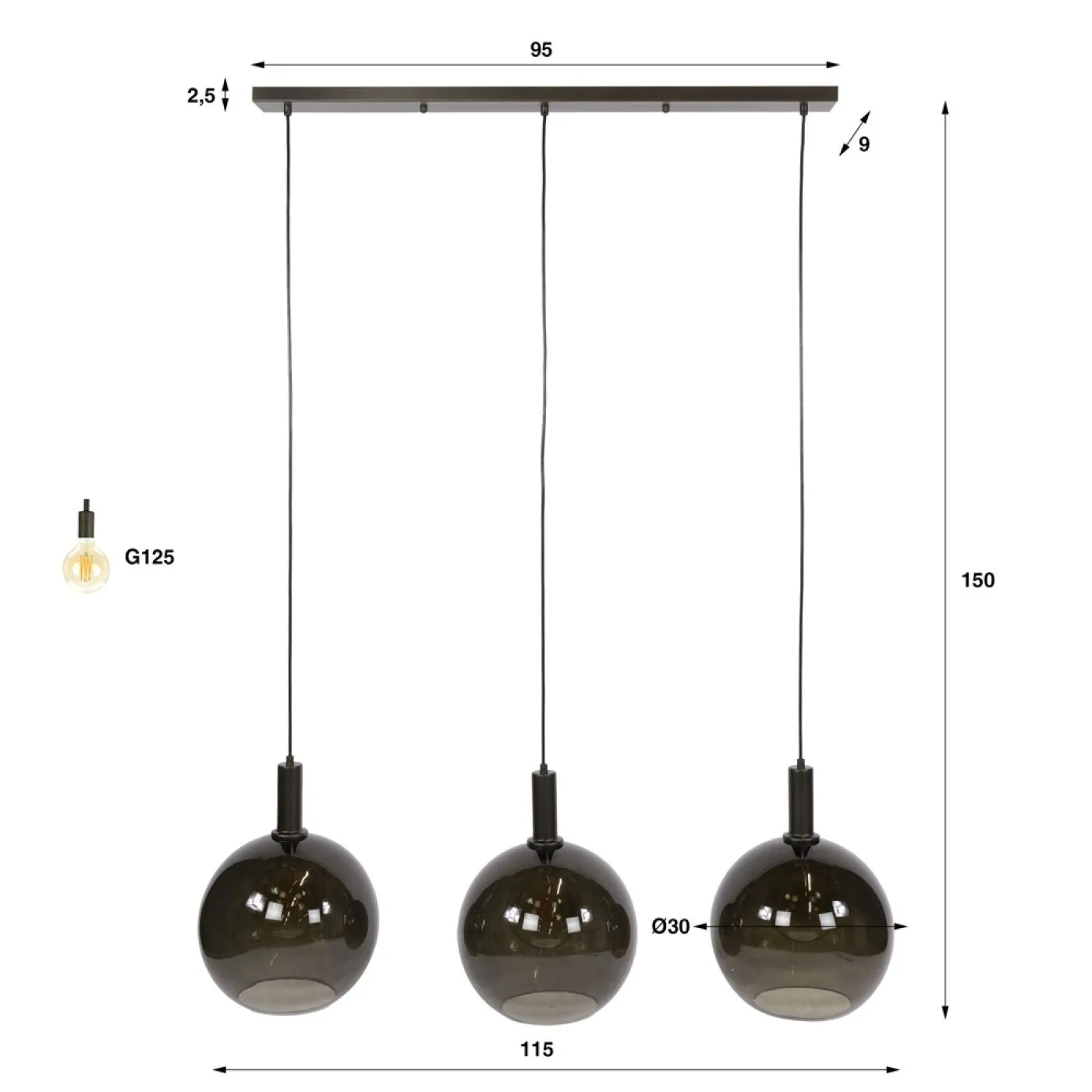Hängelampe Rafina | 3 Leuchten | Glas | Sienna braun