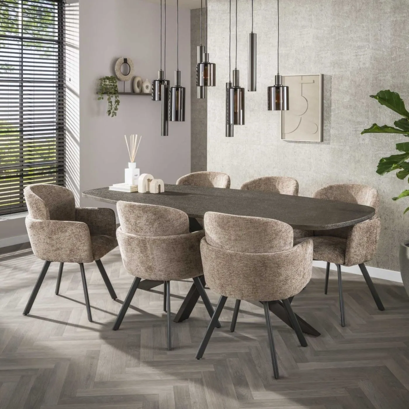 Hängelampe Sierra | 5 + 4 Fassungen | Glas / Metall | Sienna braun