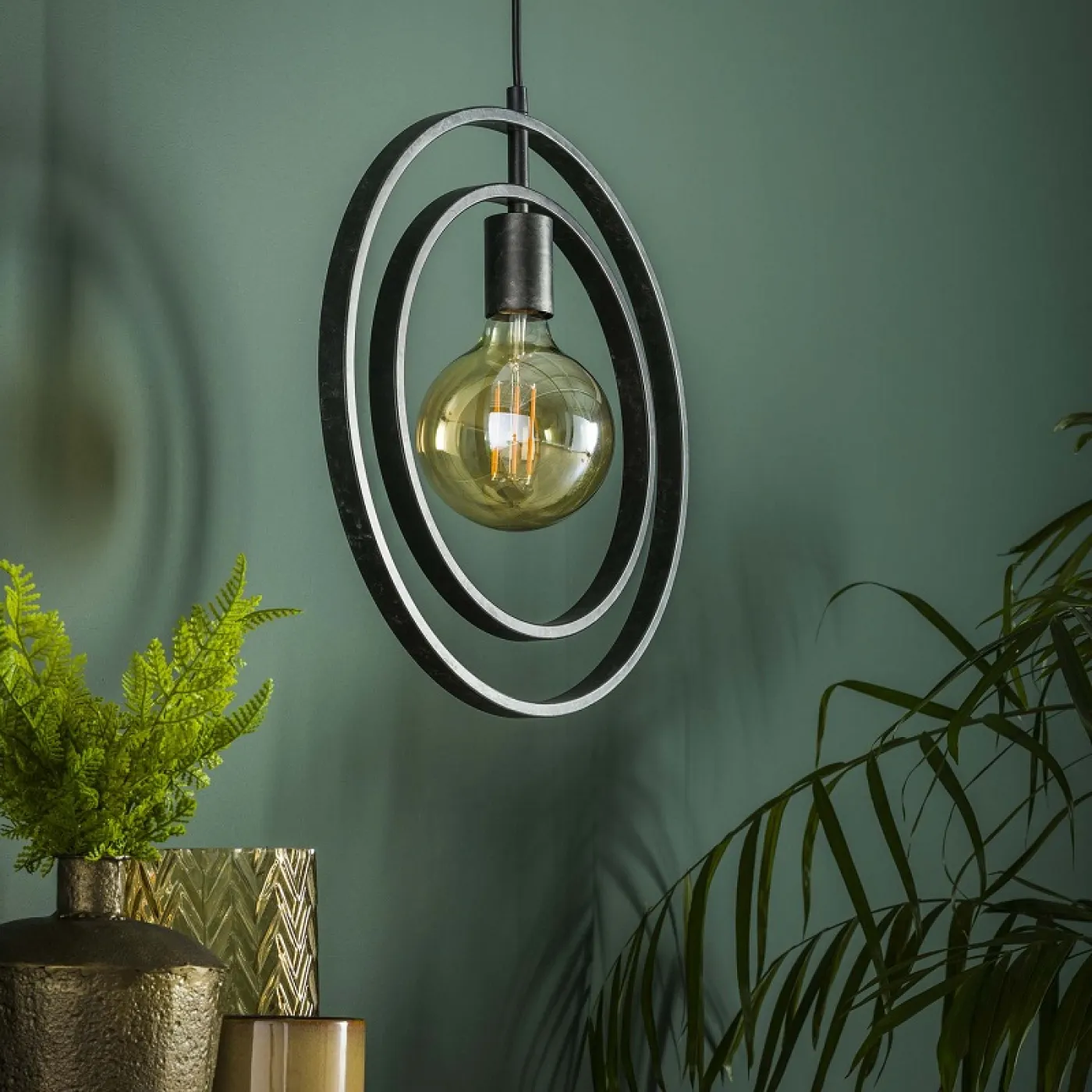 Hängelampe Vejin 1 Leuchte | Metallringe | Charcoal grau