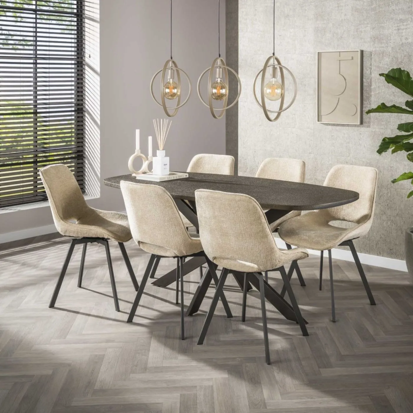 Hängelampe Vejin 3 Leuchten | Metallringe | Beige