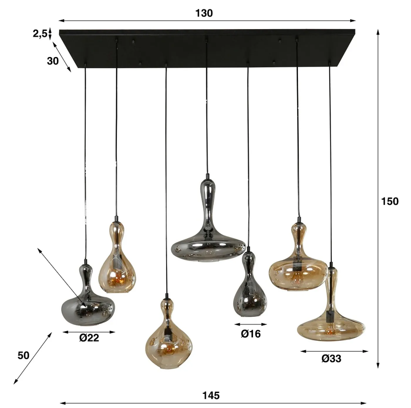 Hängelampe Yoki 7 Leuchten | Glass / Metall | schwarz