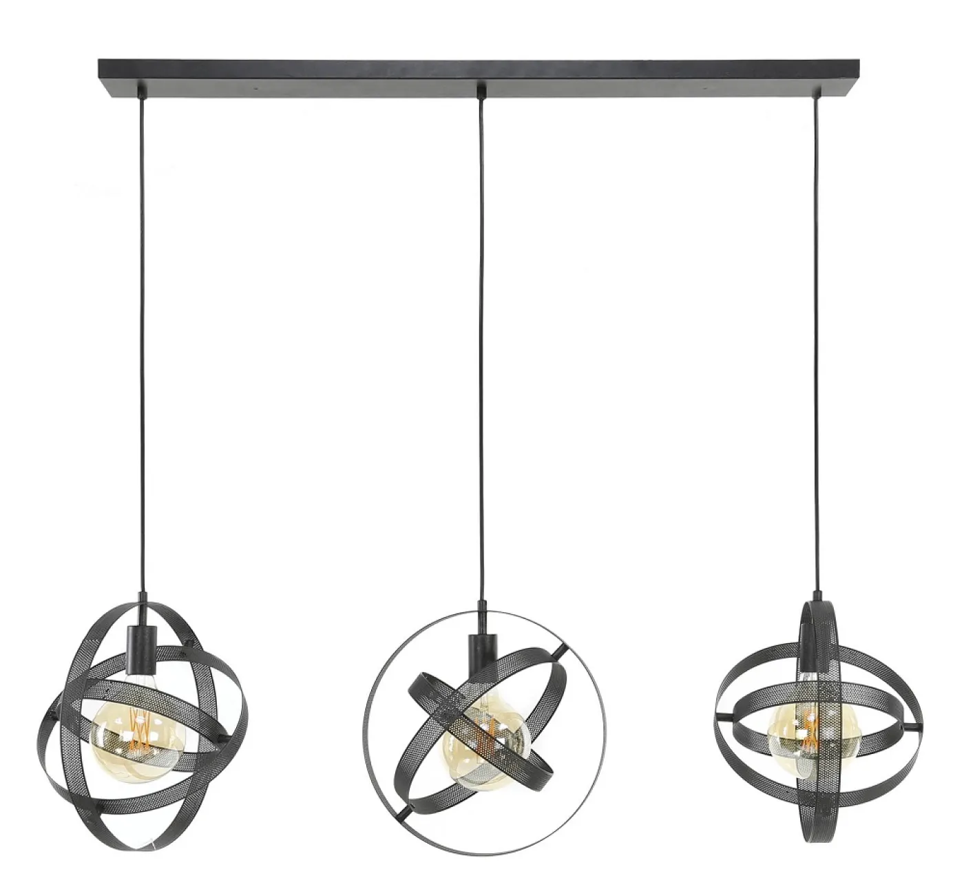 Hängelampe Yubiwa 3 Leuchten | Metallschirme | schwarz
