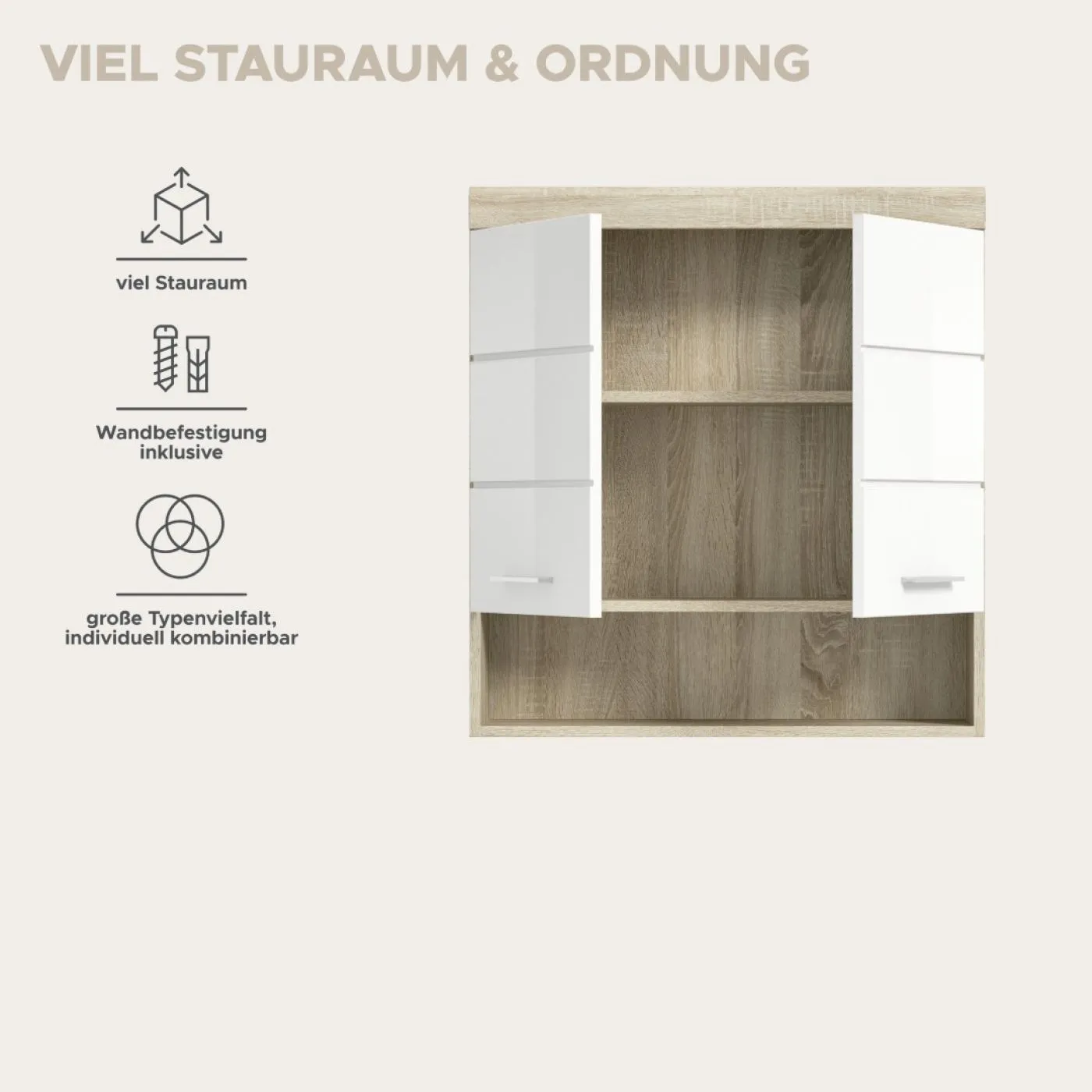 Hängeschrank 2 Lambada | weiß Hochglanz / Sonoma Eiche