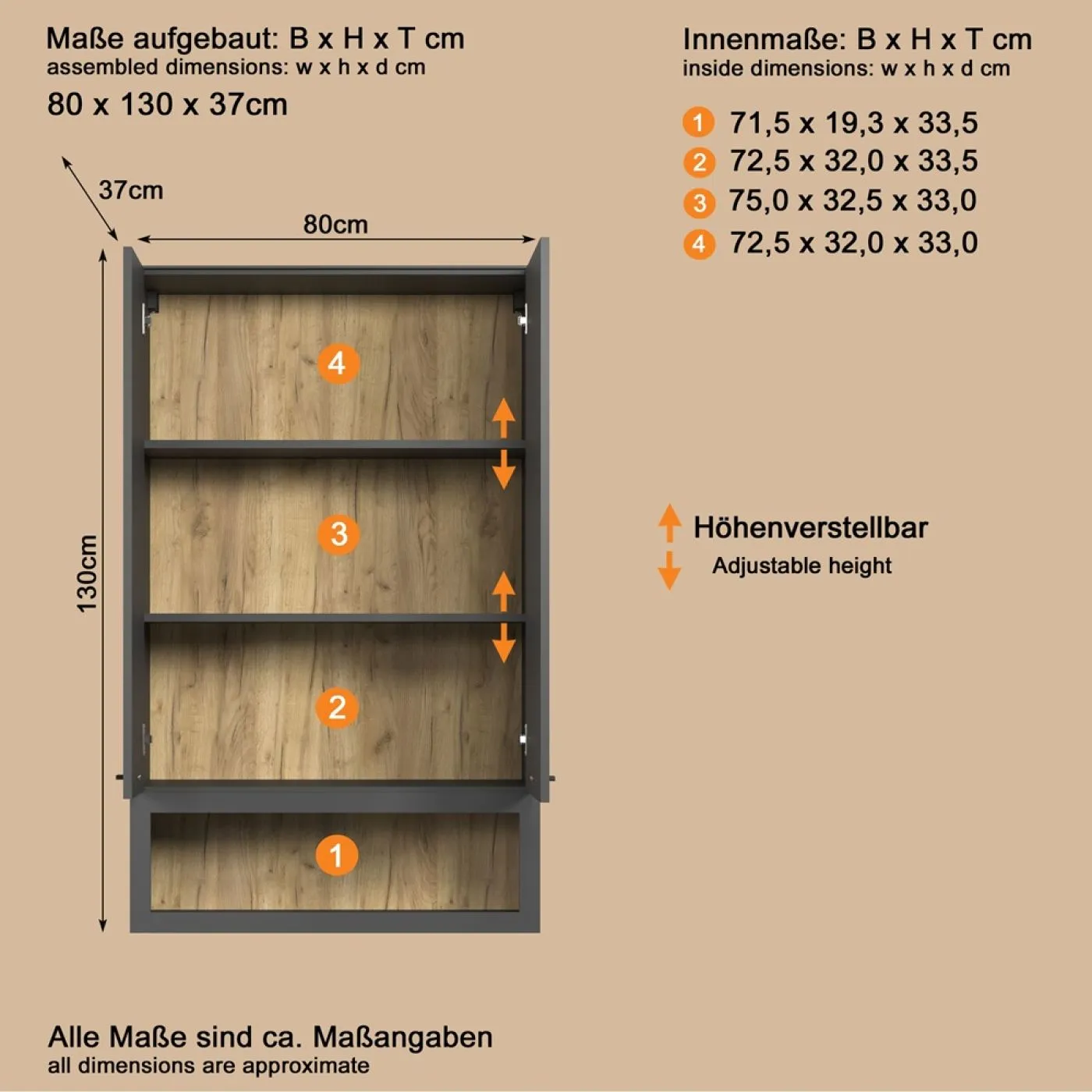 Hängeschrank Bellugi, Anthrazit Dekor – Ansicht 5