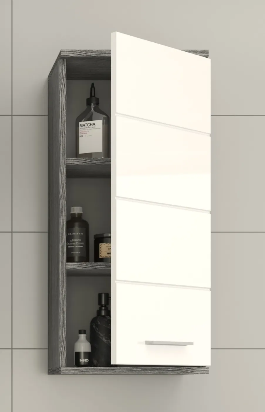 Hängeschrank Blake | weiß Hochglanz / Rauchsilber