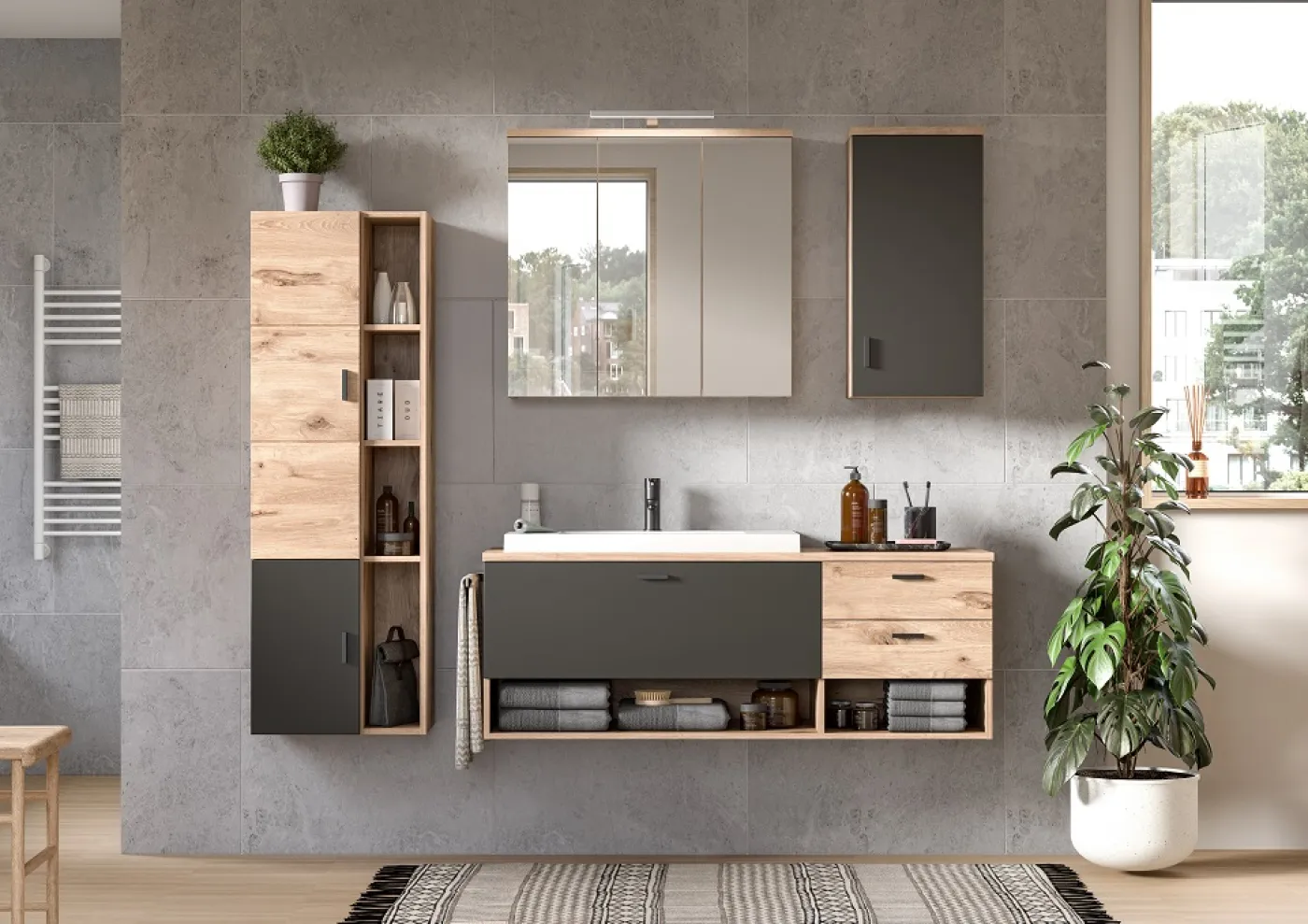 Hängeschrank groß Grado | Nox Oak / grau