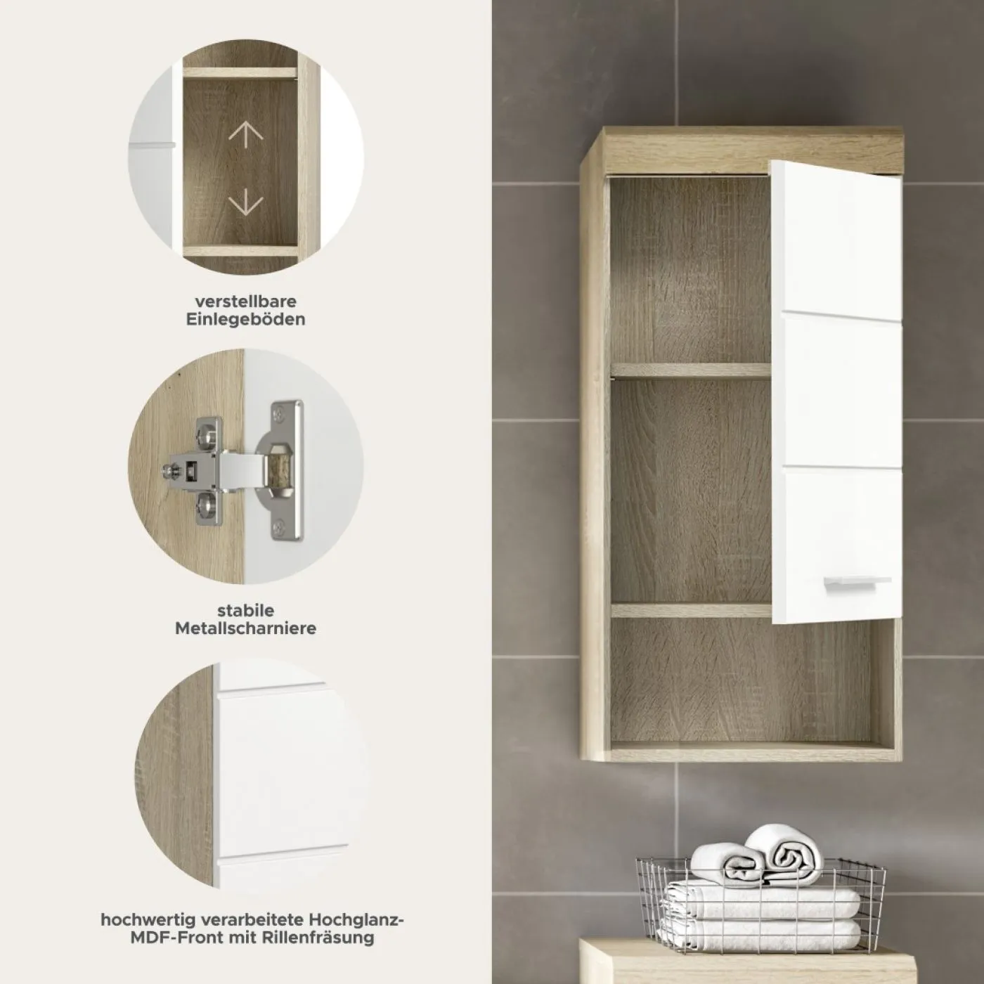 Hängeschrank Lambada | weiß Hochglanz / Sonoma Eiche hell